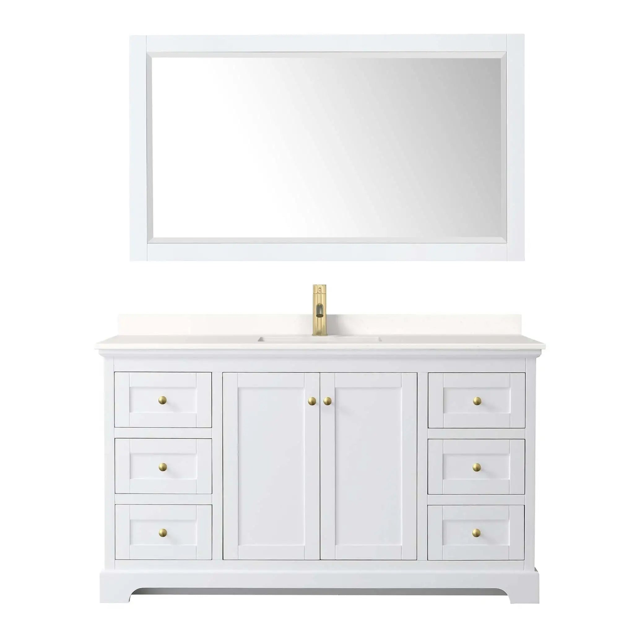 60" Avery Single Bathroom Vanity in White with Brushed Gold Trim & 58" Mirror by Wyndham