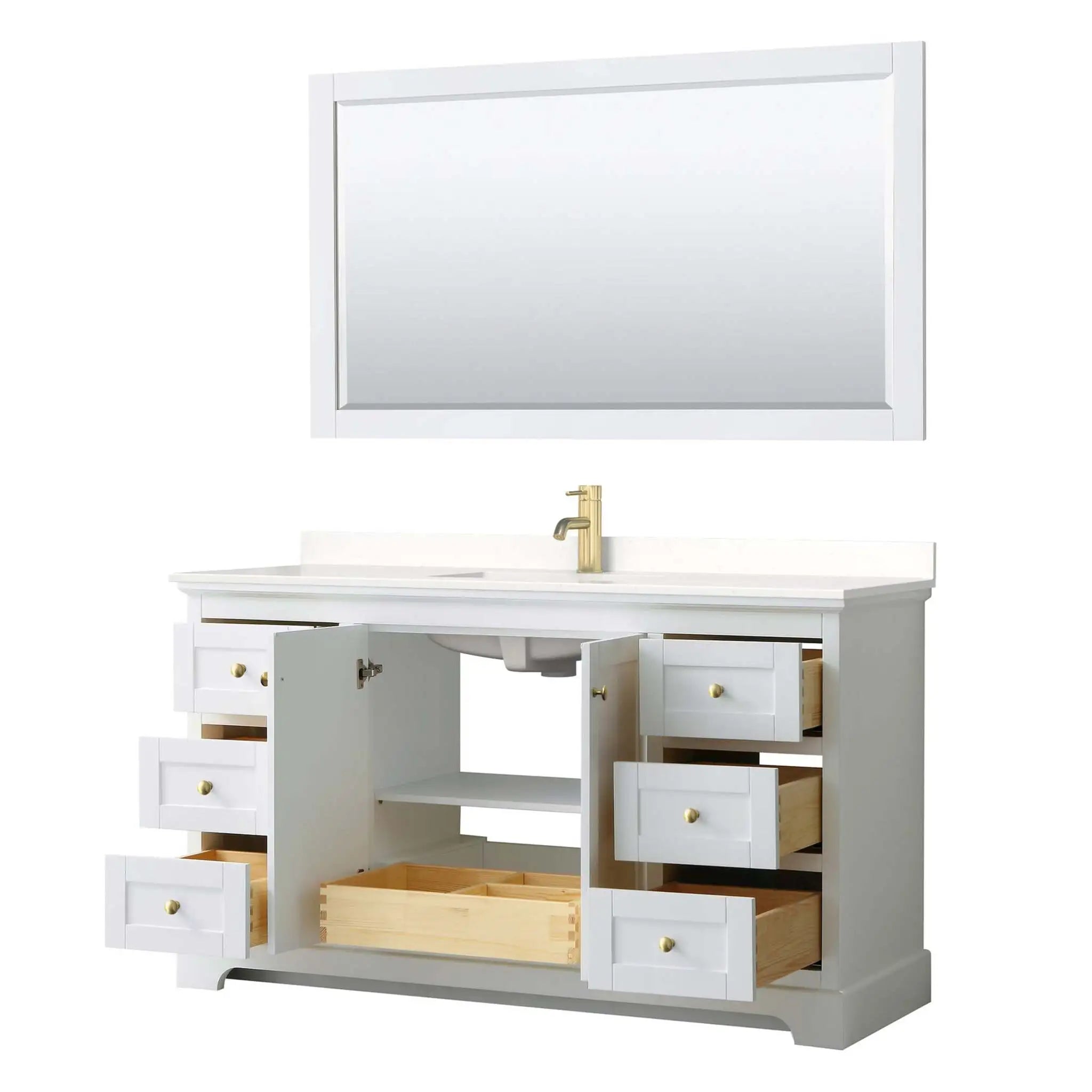 60" Avery Single Bathroom Vanity in White with Brushed Gold Trim & 58" Mirror by Wyndham