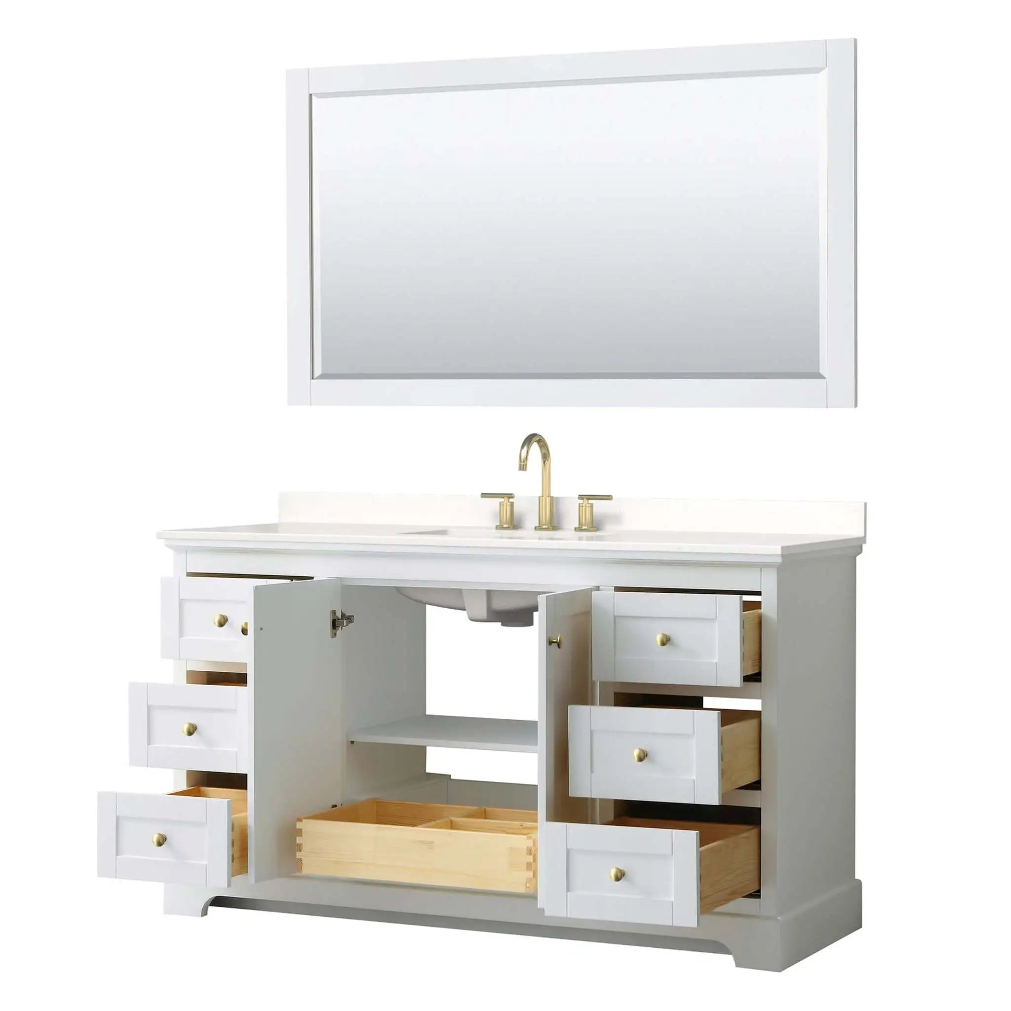 60" Avery Single Bathroom Vanity in White with Brushed Gold Trim & 58" Mirror by Wyndham
