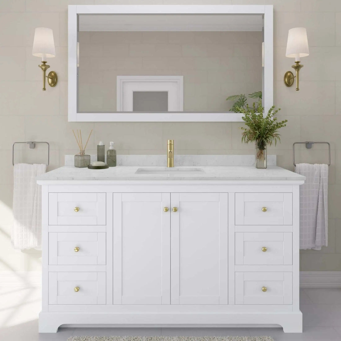 60" Avery Single Bathroom Vanity in White with Brushed Gold Trim by Wyndham
