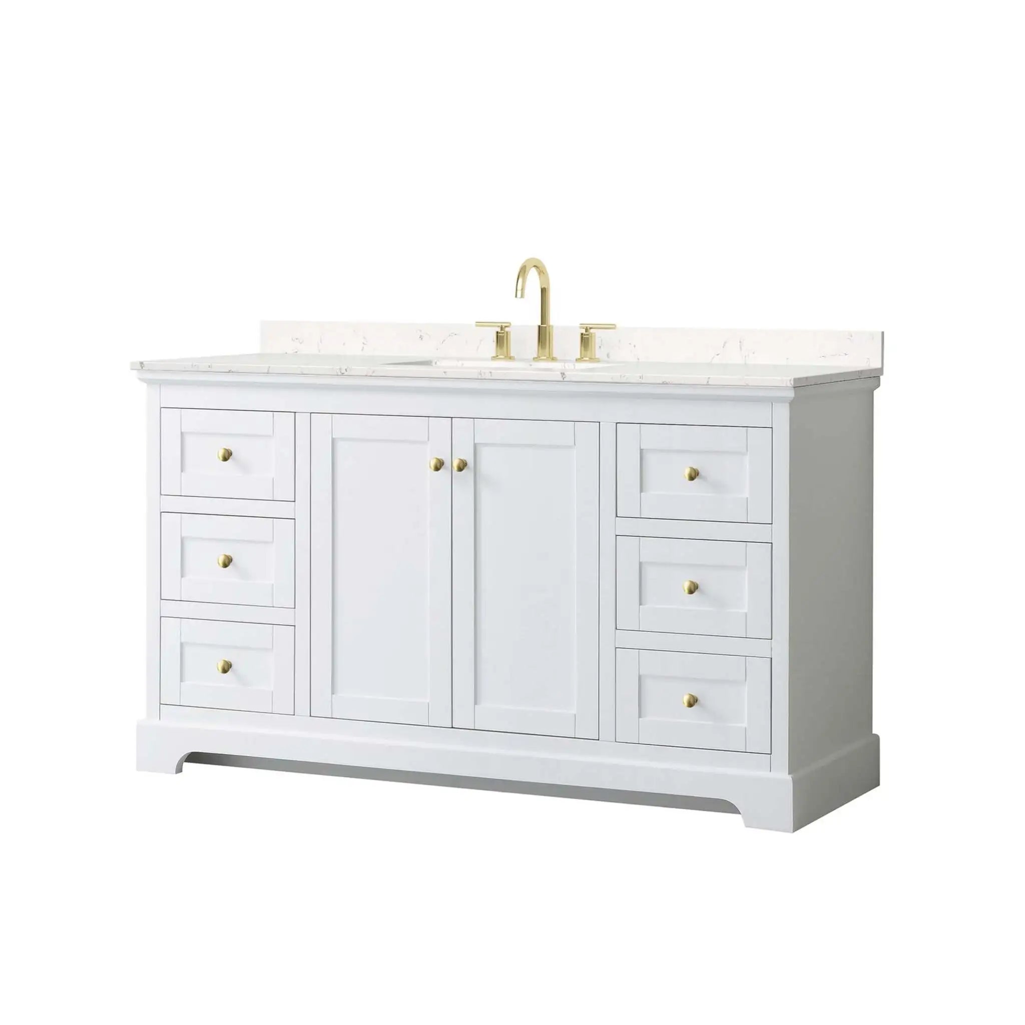 60" Avery Single Bathroom Vanity in White with Brushed Gold Trim by Wyndham