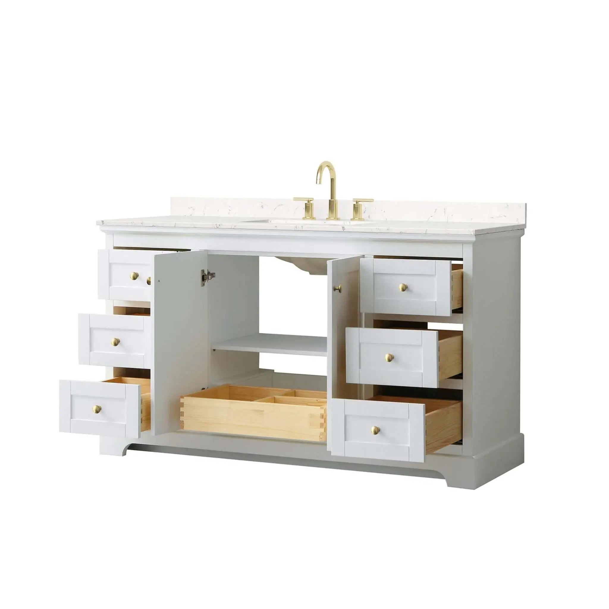 60" Avery Single Bathroom Vanity in White with Brushed Gold Trim by Wyndham