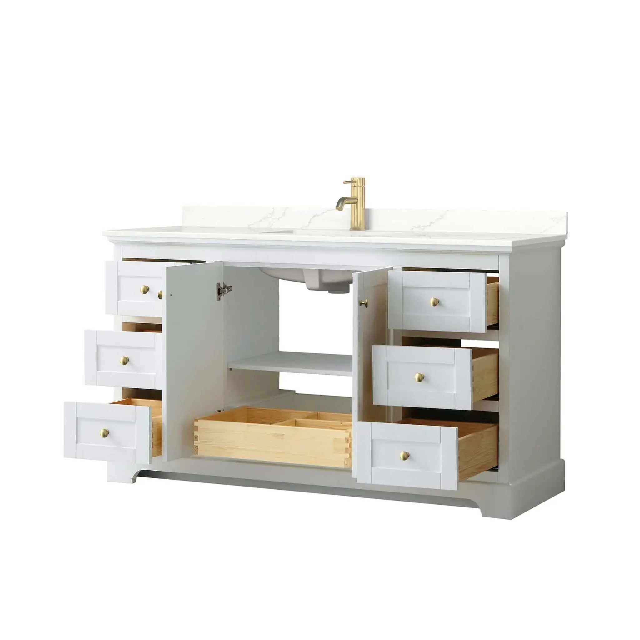 60" Avery Single Bathroom Vanity in White with Brushed Gold Trim by Wyndham