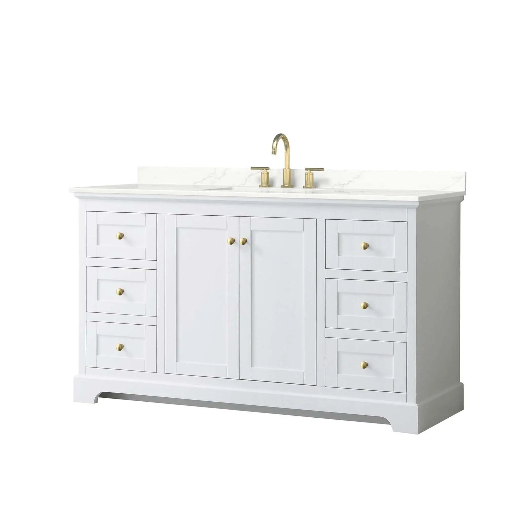 60" Avery Single Bathroom Vanity in White with Brushed Gold Trim by Wyndham