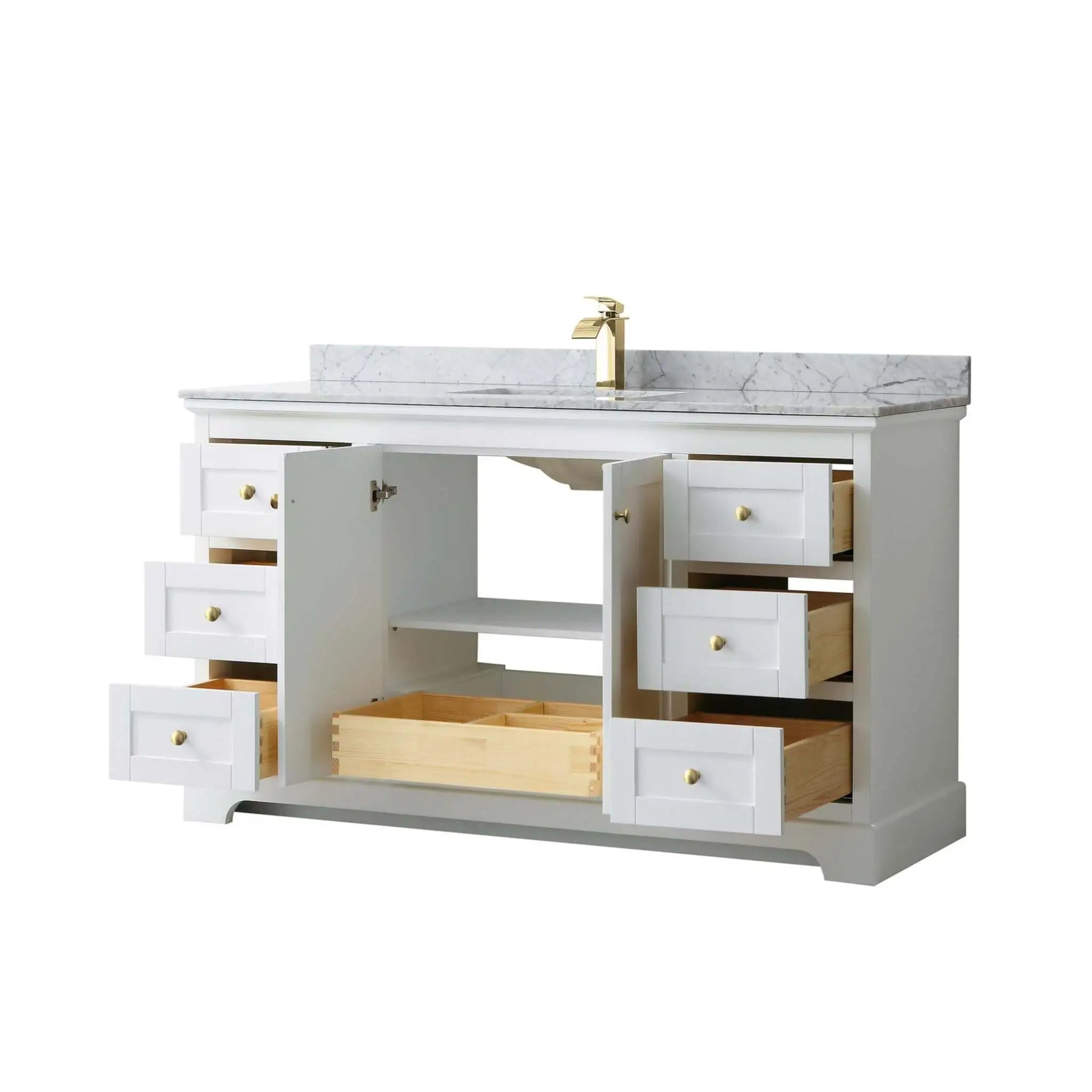 60" Avery Single Bathroom Vanity in White with Brushed Gold Trim by Wyndham
