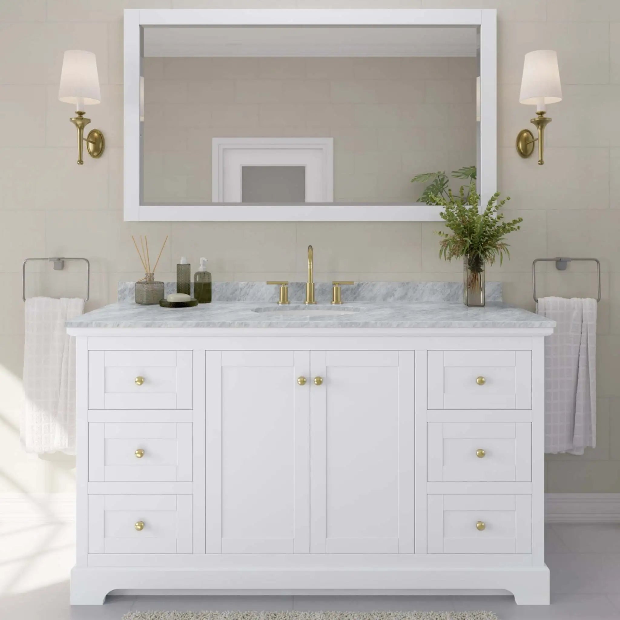 60" Avery Single Bathroom Vanity in White with Brushed Gold Trim by Wyndham