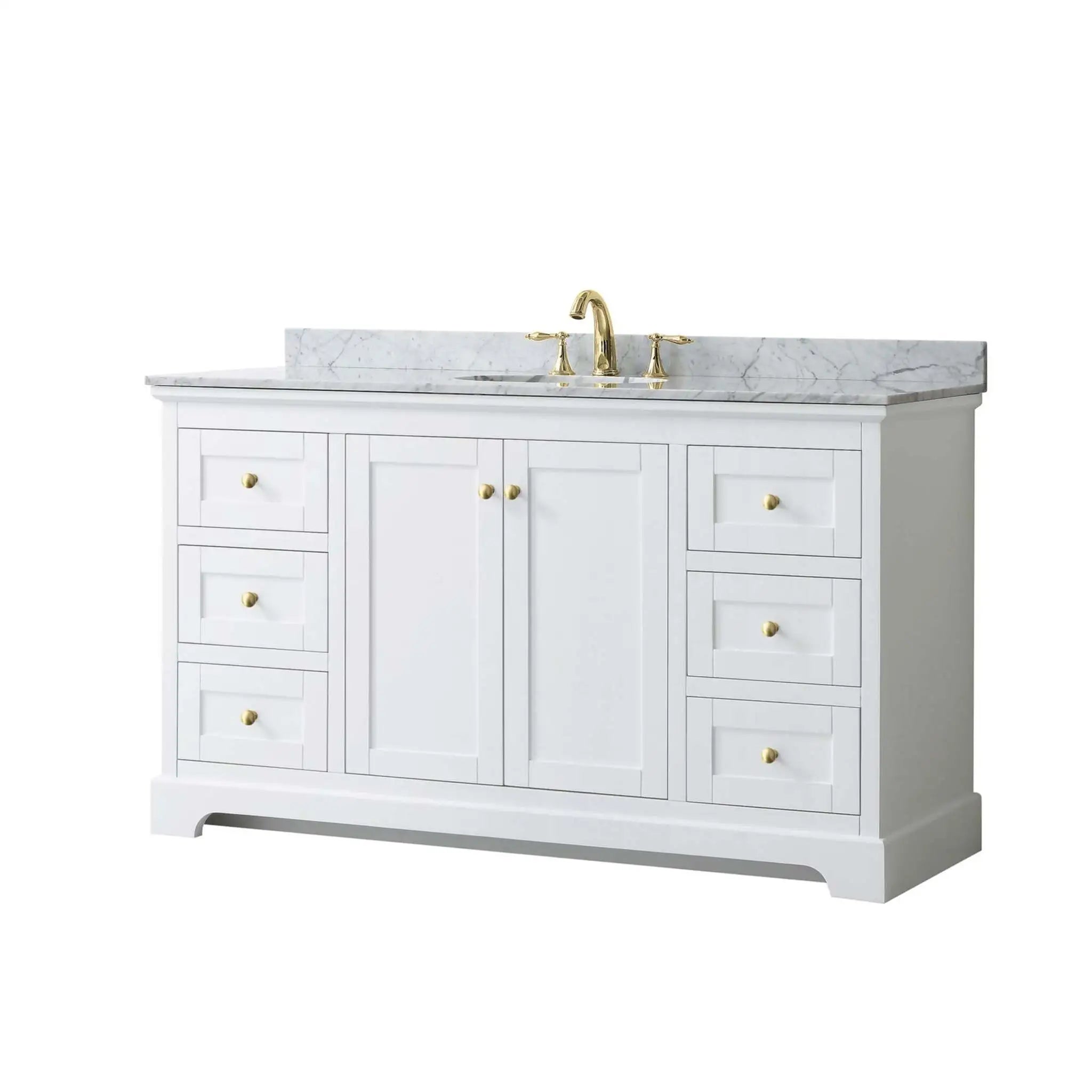 60" Avery Single Bathroom Vanity in White with Brushed Gold Trim by Wyndham