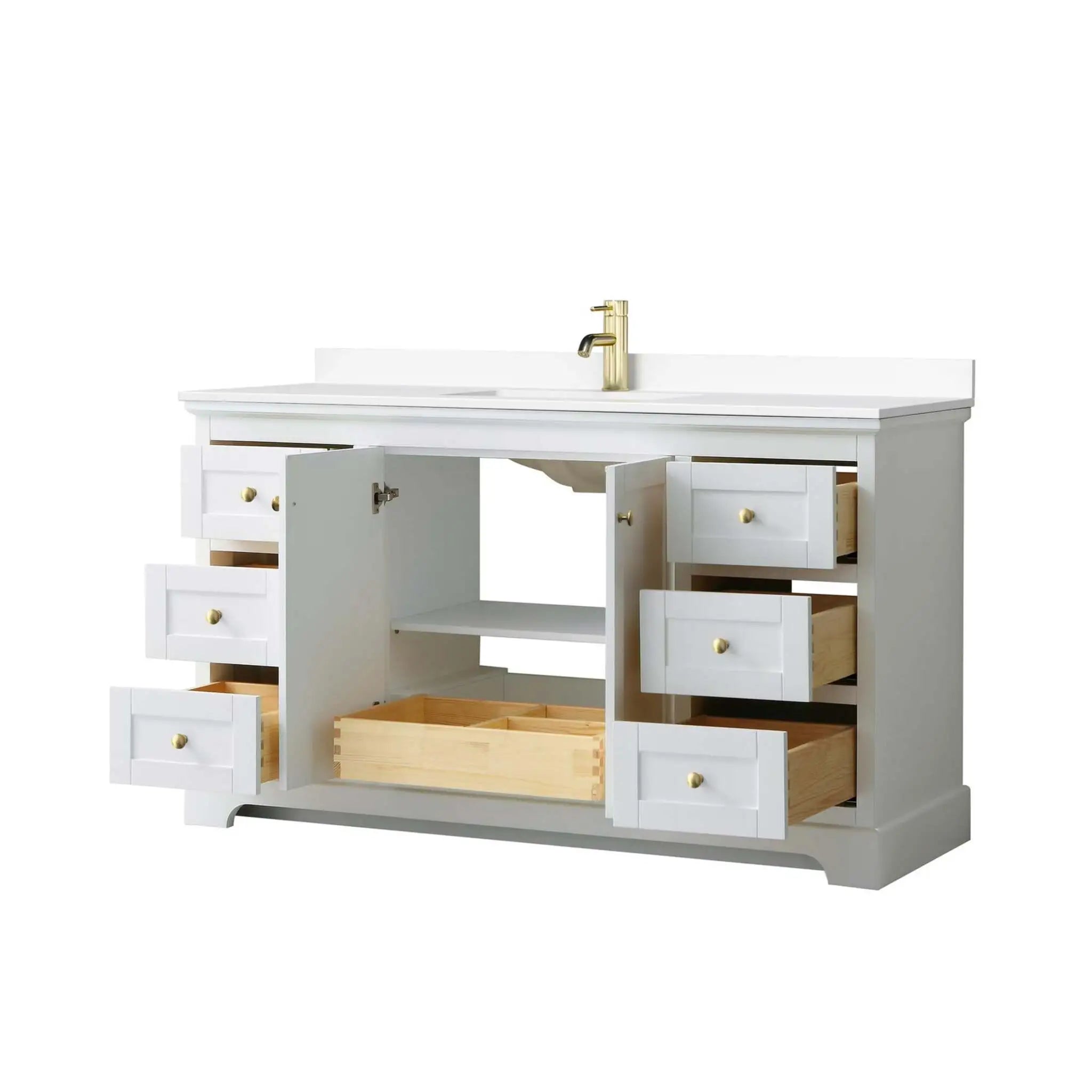 60" Avery Single Bathroom Vanity in White with Brushed Gold Trim by Wyndham