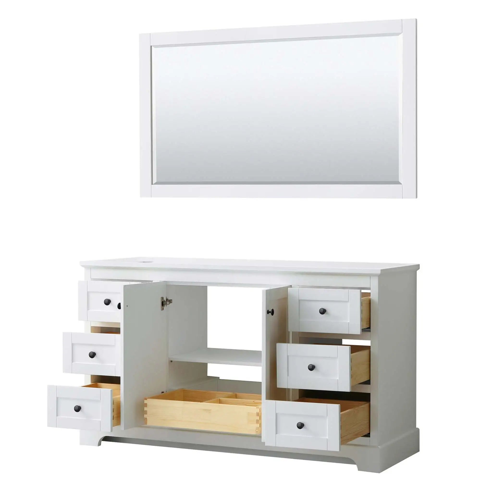 60" Avery Single Bathroom Vanity in White with Matte Black Trim & 58" Mirror by Wyndham