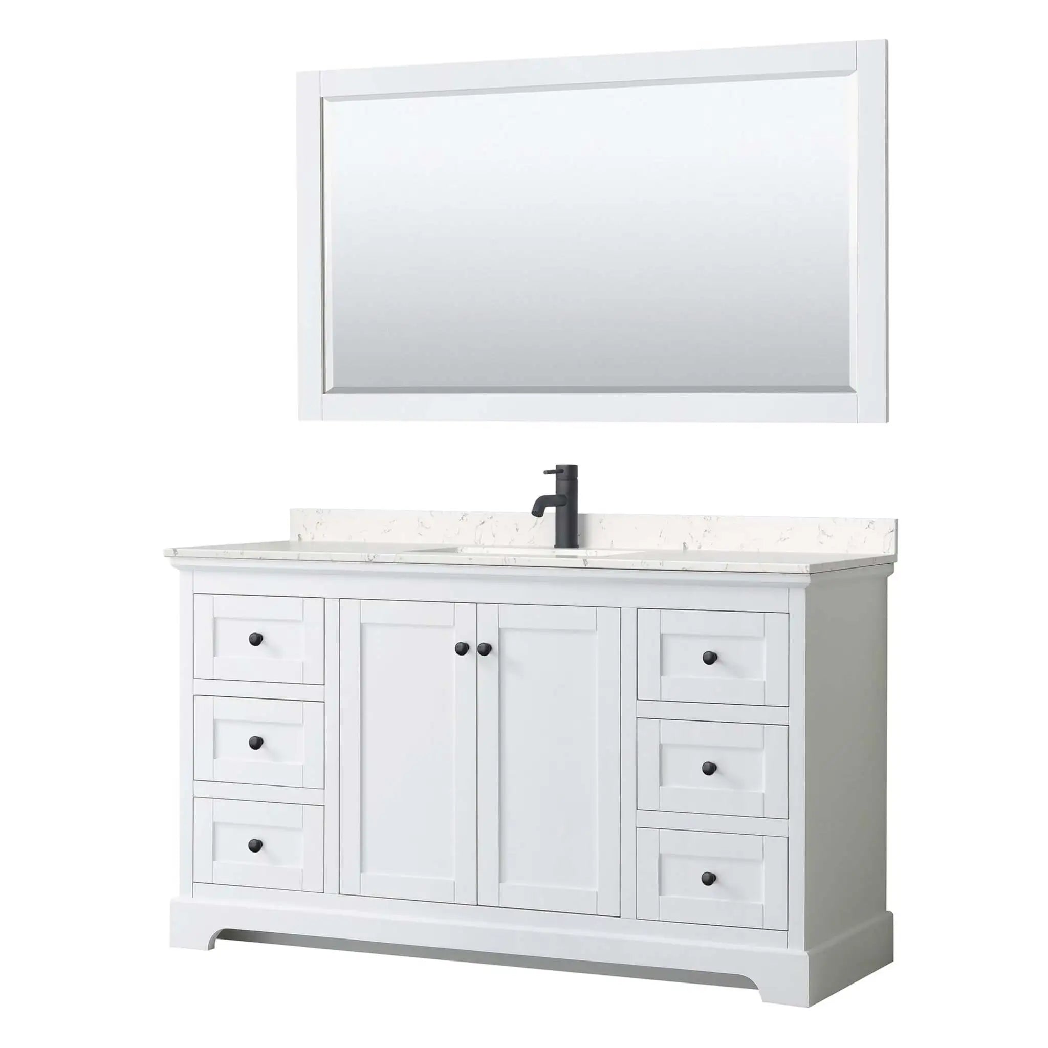 60" Avery Single Bathroom Vanity in White with Matte Black Trim & 58" Mirror by Wyndham