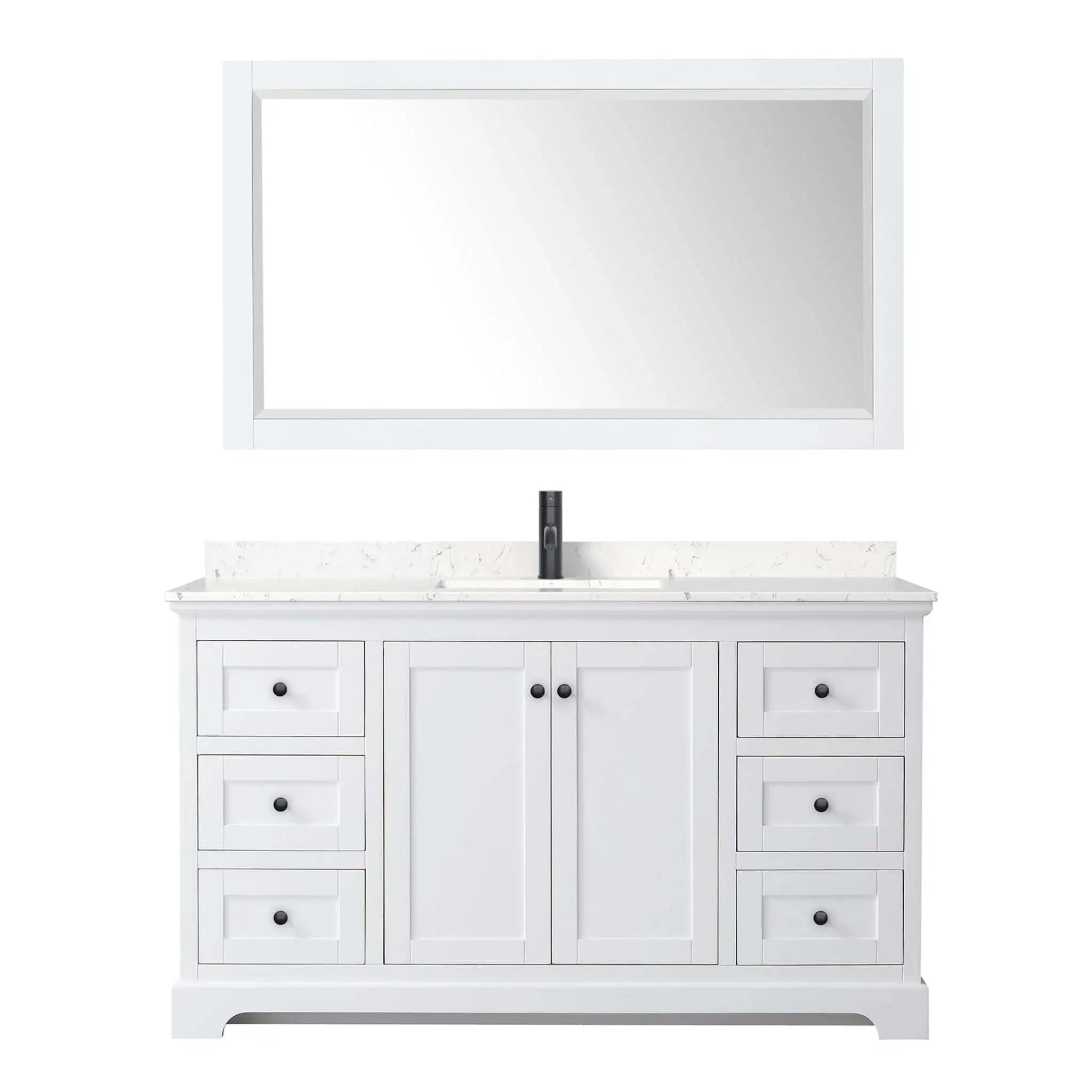 60" Avery Single Bathroom Vanity in White with Matte Black Trim & 58" Mirror by Wyndham