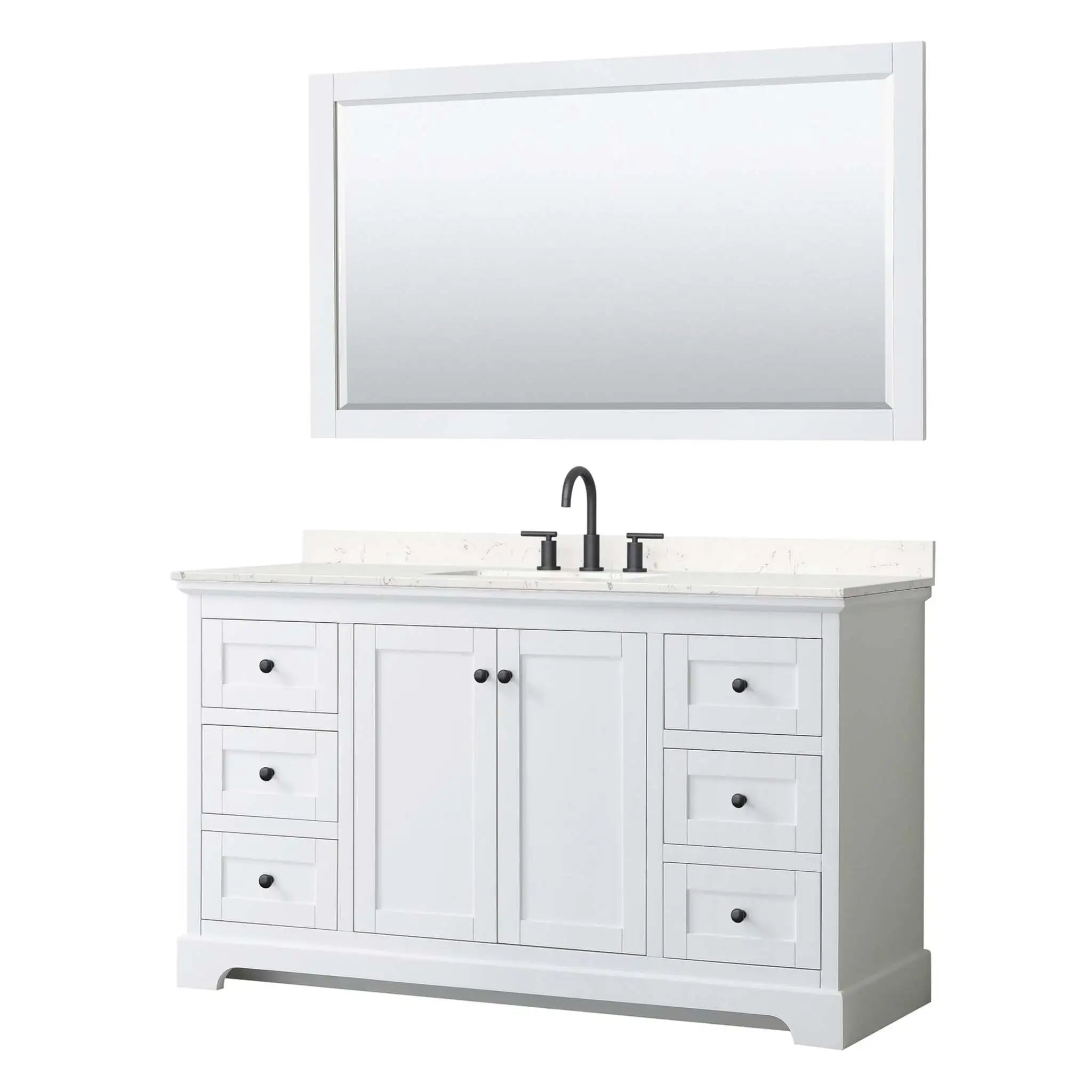 60" Avery Single Bathroom Vanity in White with Matte Black Trim & 58" Mirror by Wyndham