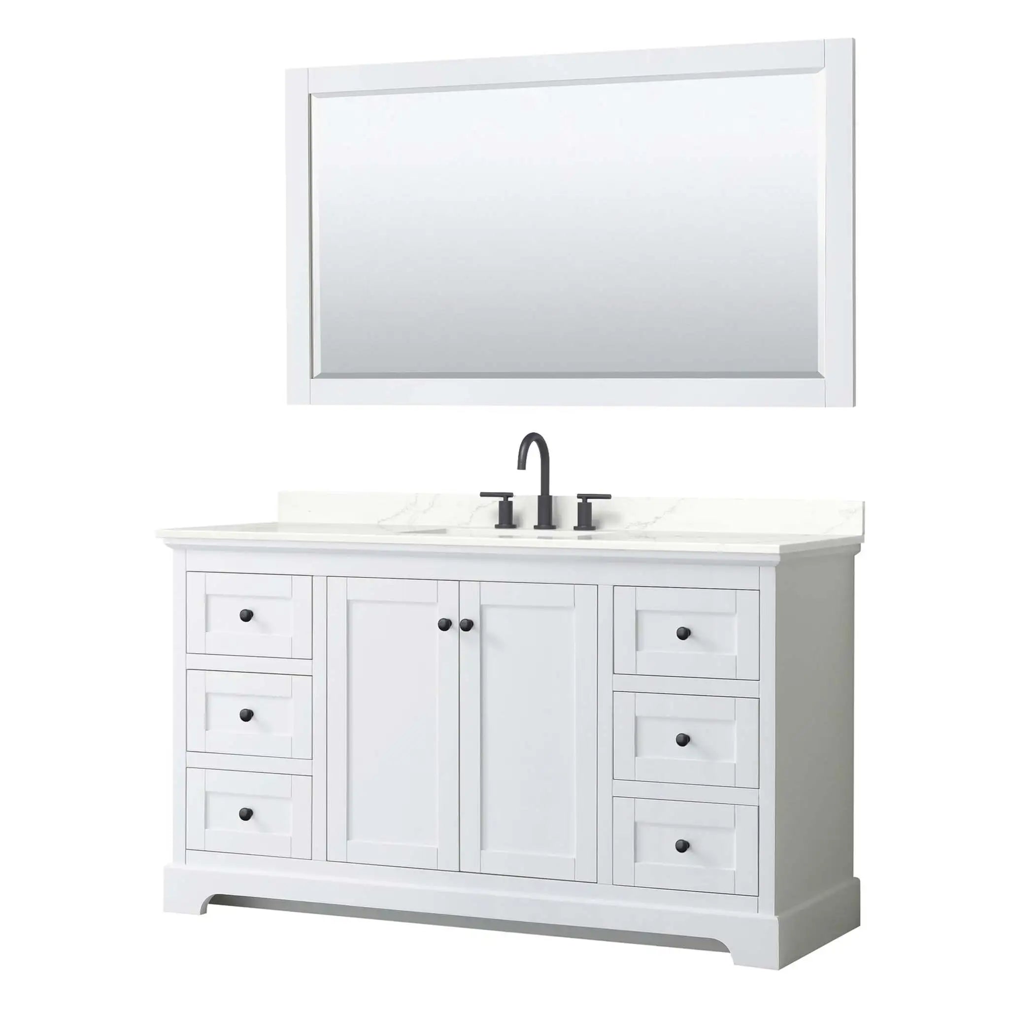 60" Avery Single Bathroom Vanity in White with Matte Black Trim & 58" Mirror by Wyndham
