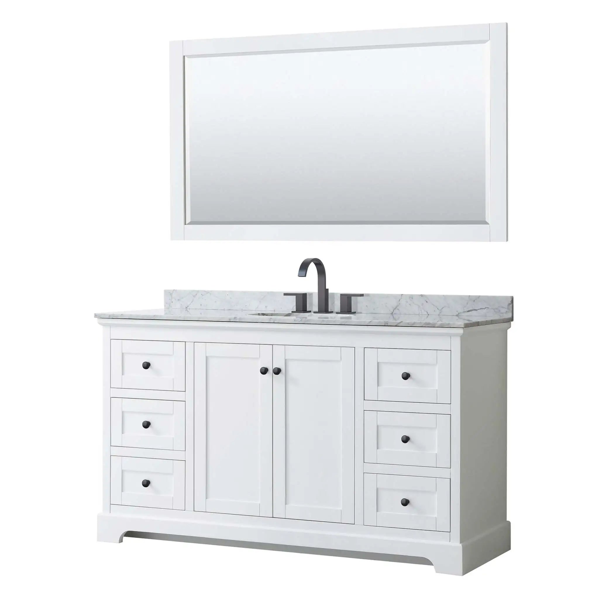 60" Avery Single Bathroom Vanity in White with Matte Black Trim & 58" Mirror by Wyndham