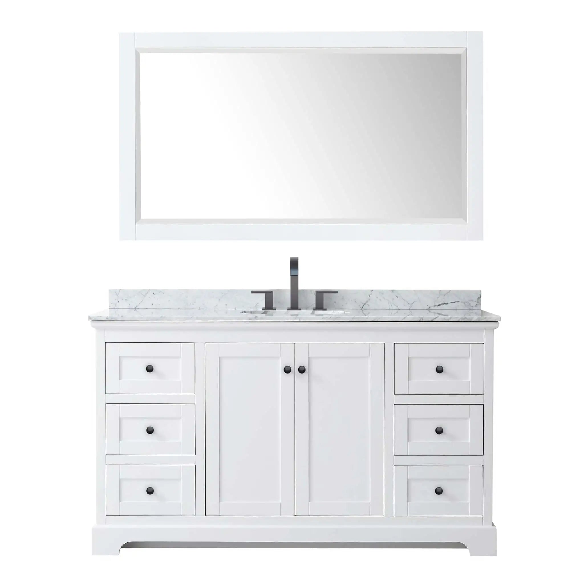 60" Avery Single Bathroom Vanity in White with Matte Black Trim & 58" Mirror by Wyndham