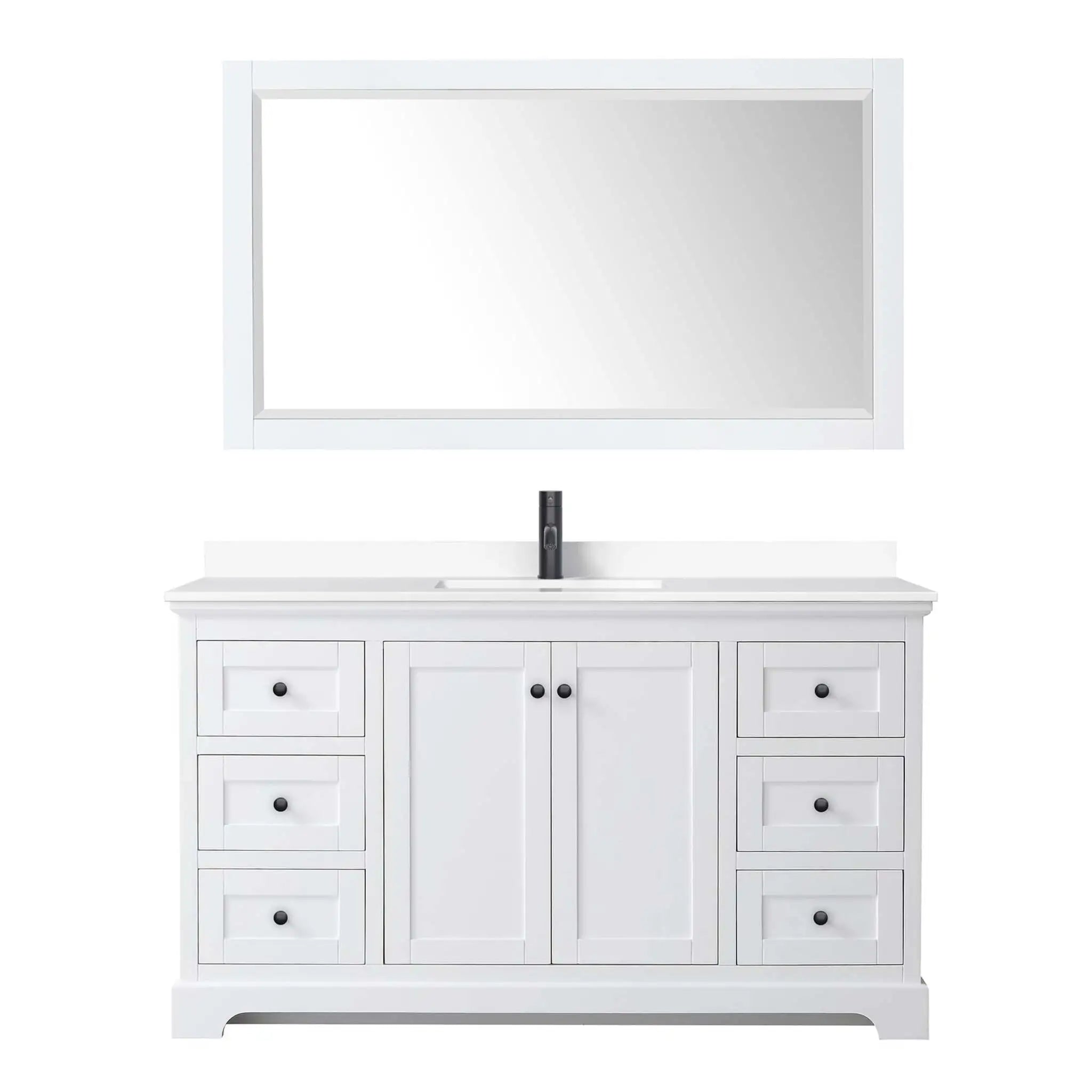 60" Avery Single Bathroom Vanity in White with Matte Black Trim & 58" Mirror by Wyndham