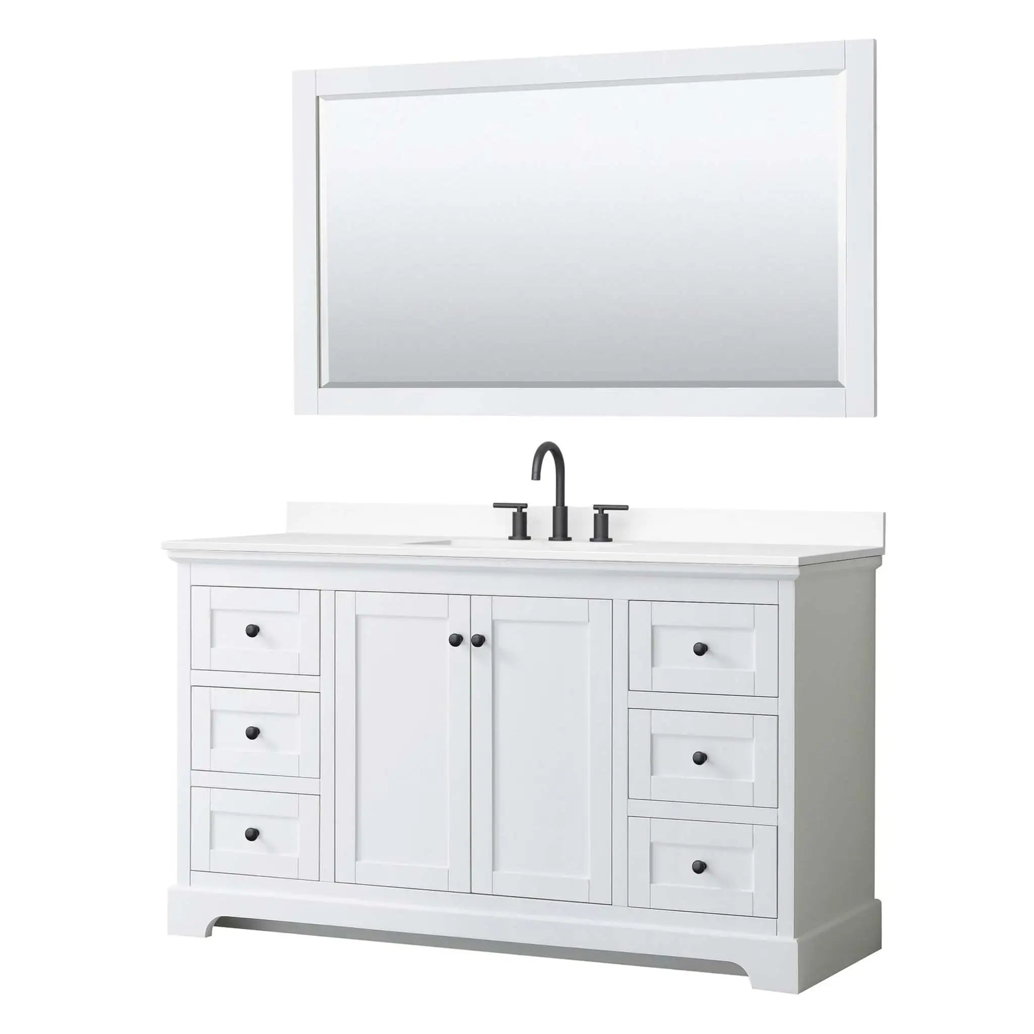 60" Avery Single Bathroom Vanity in White with Matte Black Trim & 58" Mirror by Wyndham