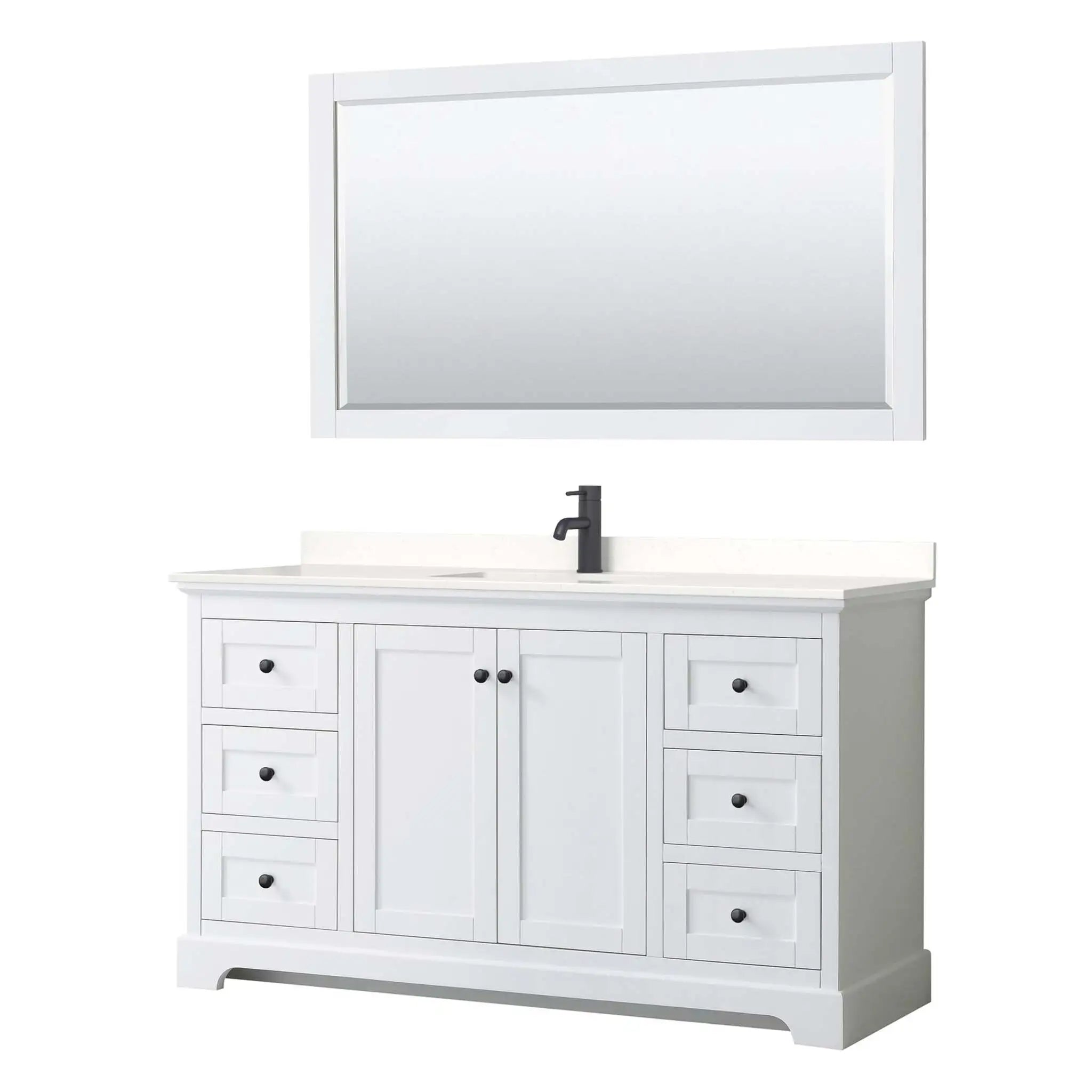 60" Avery Single Bathroom Vanity in White with Matte Black Trim & 58" Mirror by Wyndham