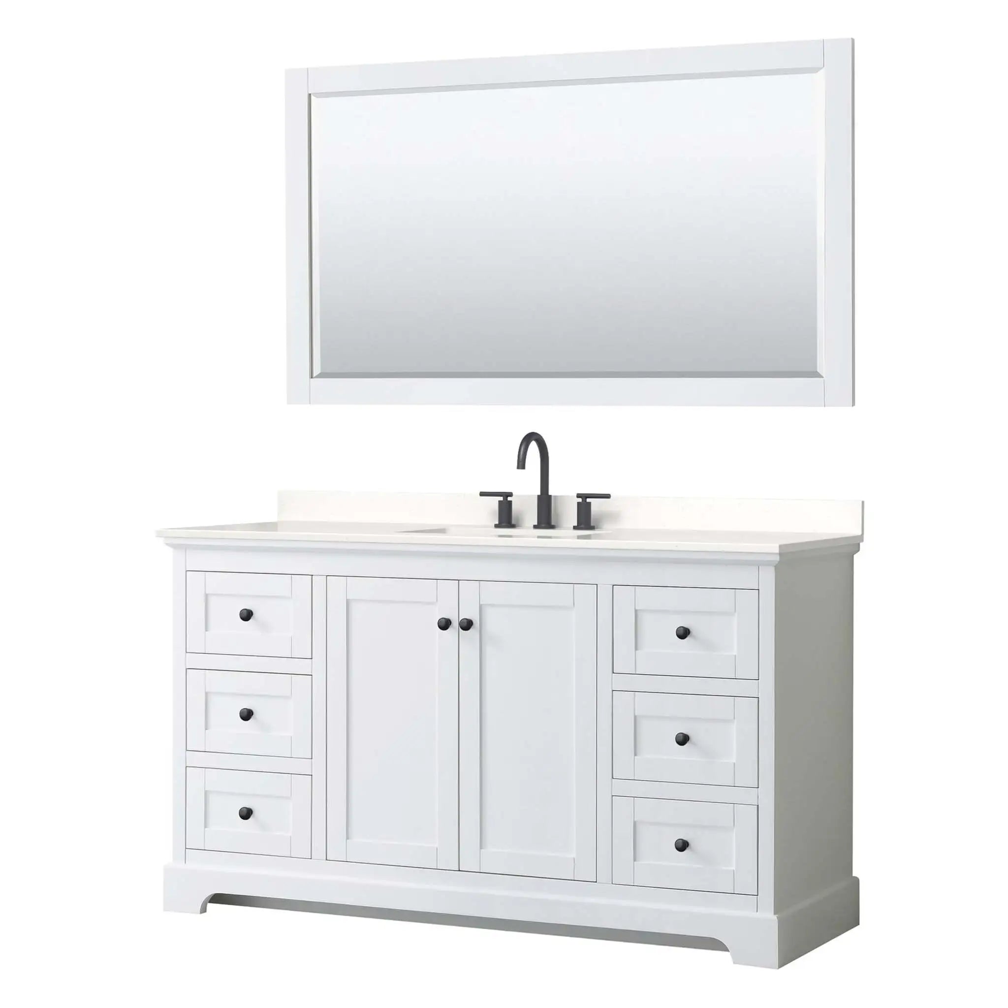60" Avery Single Bathroom Vanity in White with Matte Black Trim & 58" Mirror by Wyndham