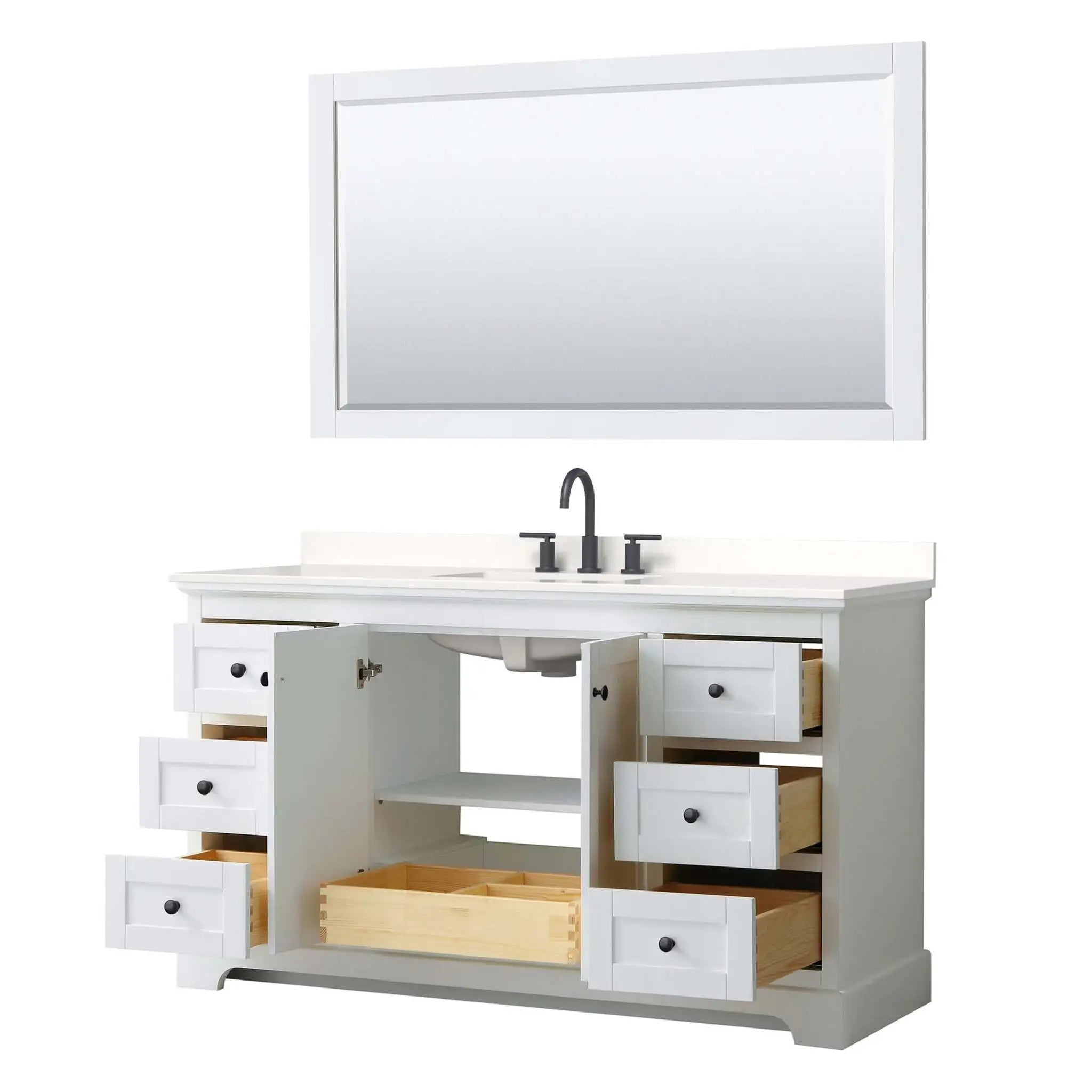 60" Avery Single Bathroom Vanity in White with Matte Black Trim & 58" Mirror by Wyndham
