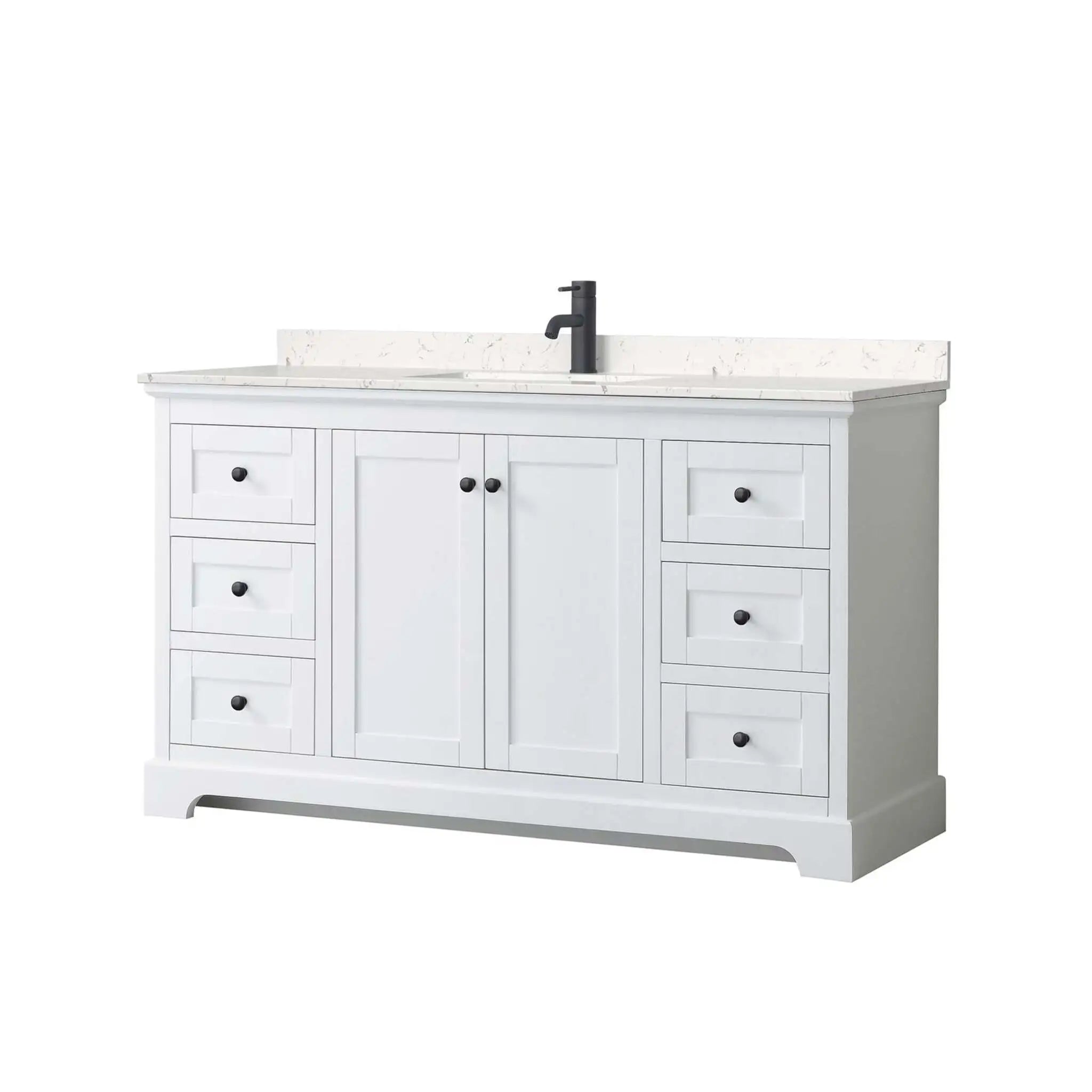 60" Avery Single Bathroom Vanity in White with Matte Black Trim by Wyndham