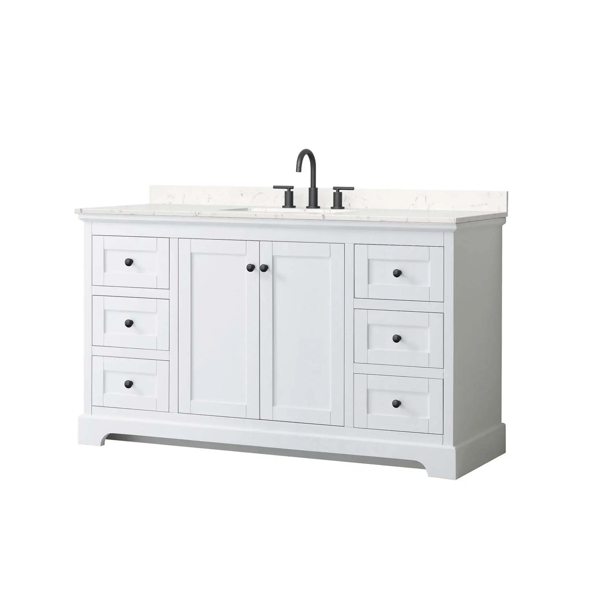 60" Avery Single Bathroom Vanity in White with Matte Black Trim by Wyndham