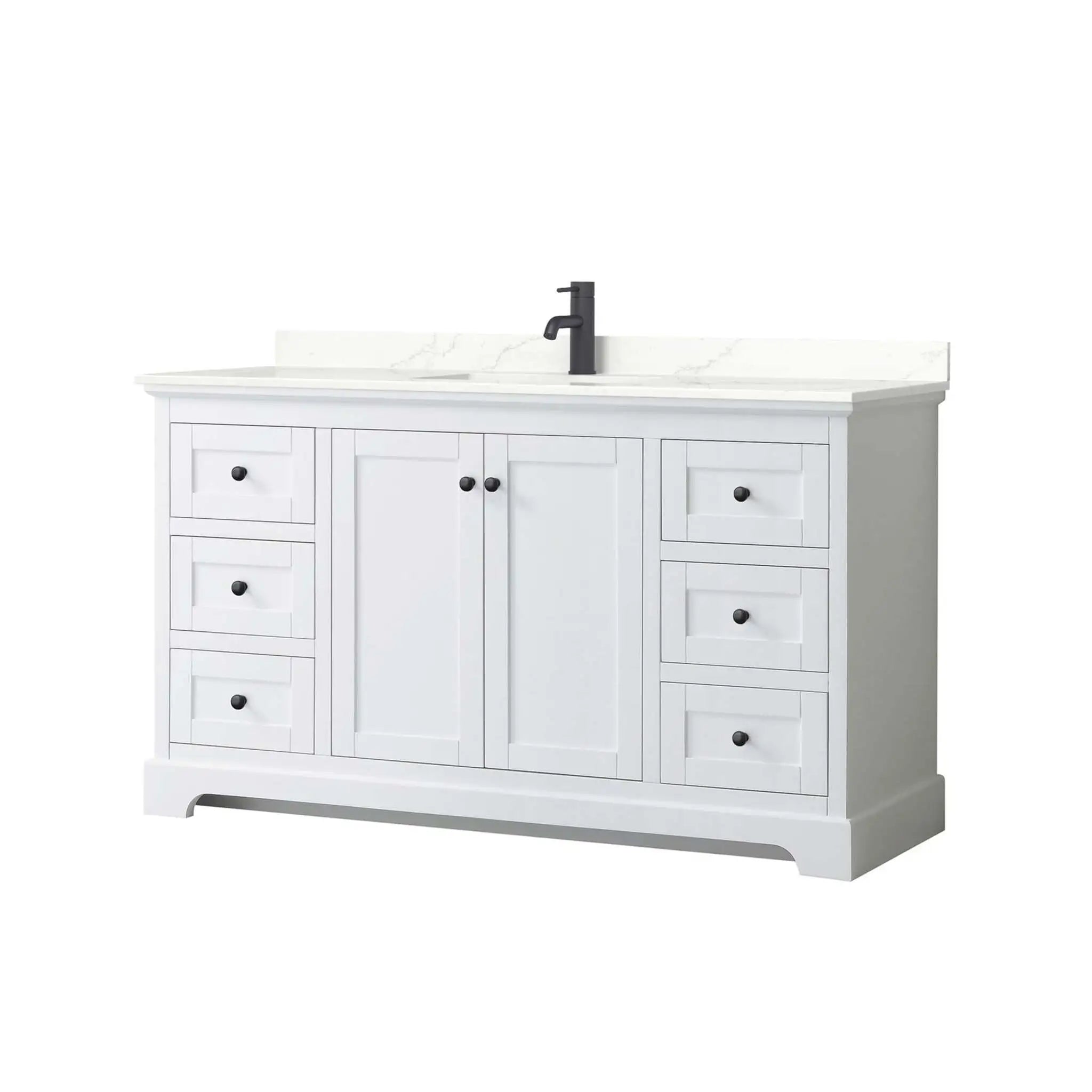 60" Avery Single Bathroom Vanity in White with Matte Black Trim by Wyndham
