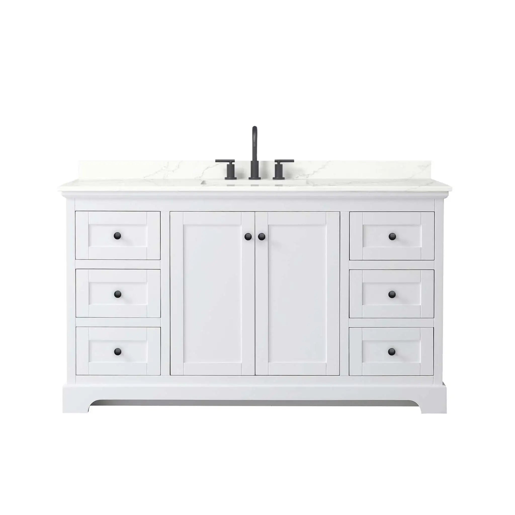 60" Avery Single Bathroom Vanity in White with Matte Black Trim by Wyndham