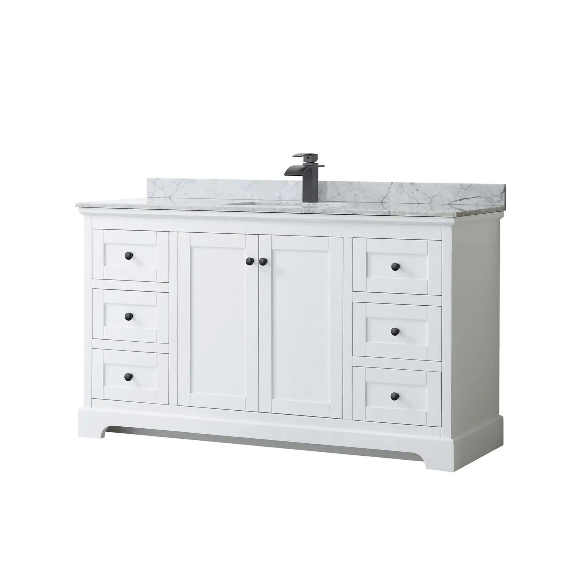 60" Avery Single Bathroom Vanity in White with Matte Black Trim by Wyndham