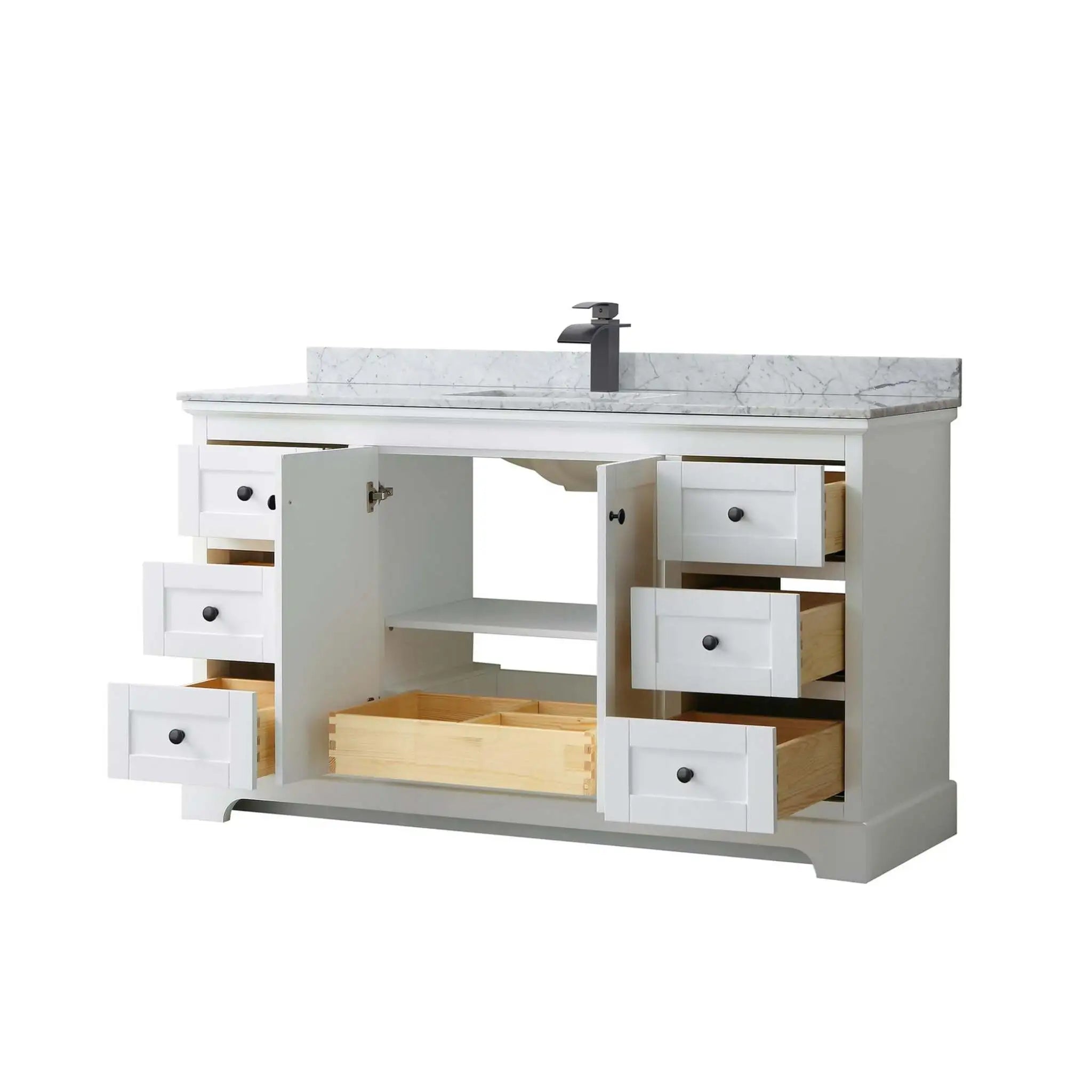 60" Avery Single Bathroom Vanity in White with Matte Black Trim by Wyndham