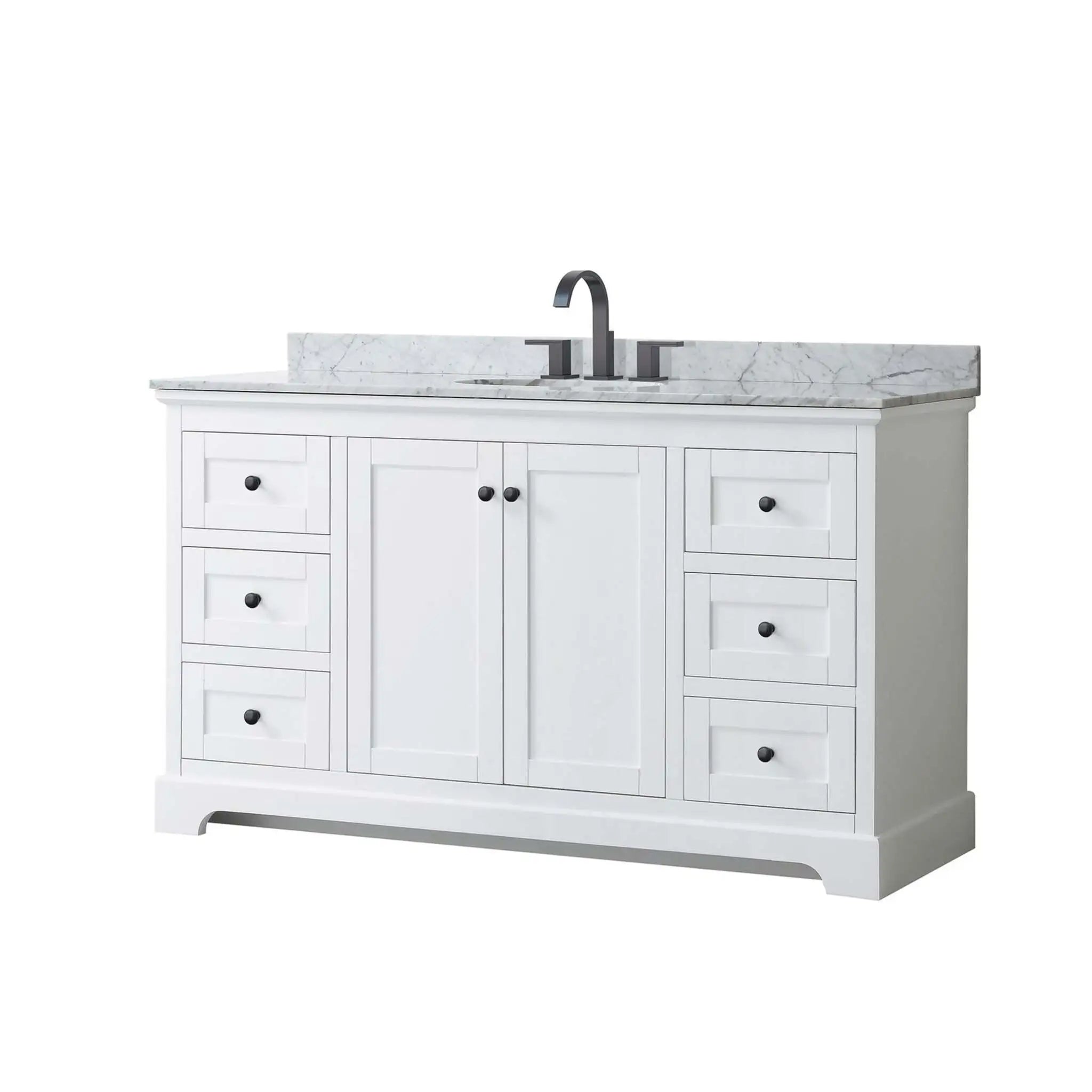60" Avery Single Bathroom Vanity in White with Matte Black Trim by Wyndham