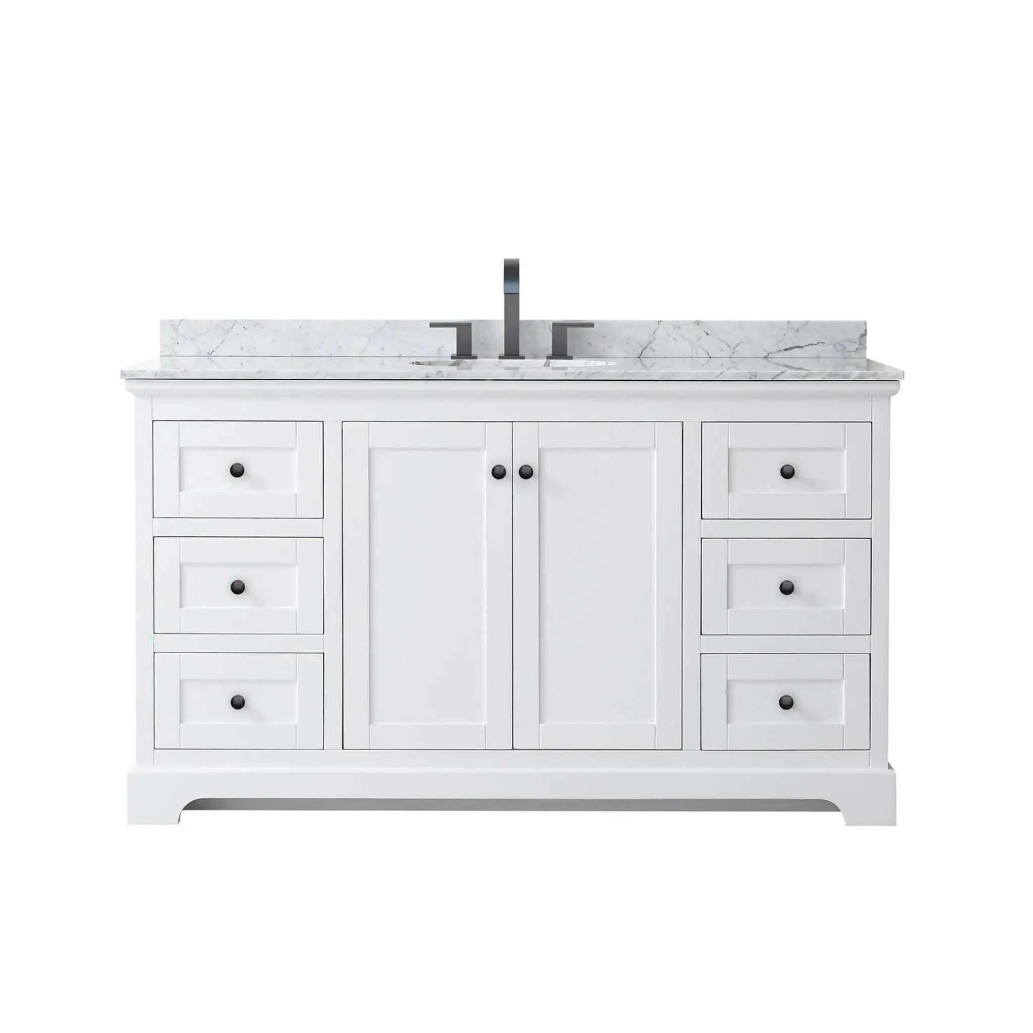 60" Avery Single Bathroom Vanity in White with Matte Black Trim by Wyndham