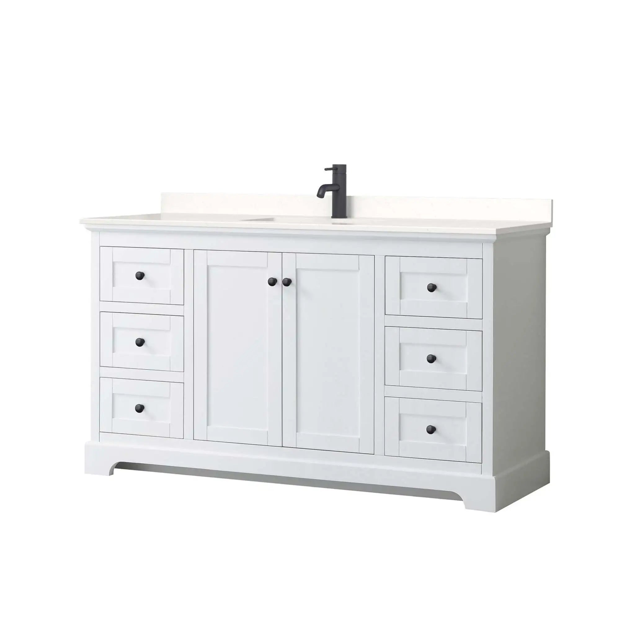 60" Avery Single Bathroom Vanity in White with Matte Black Trim by Wyndham