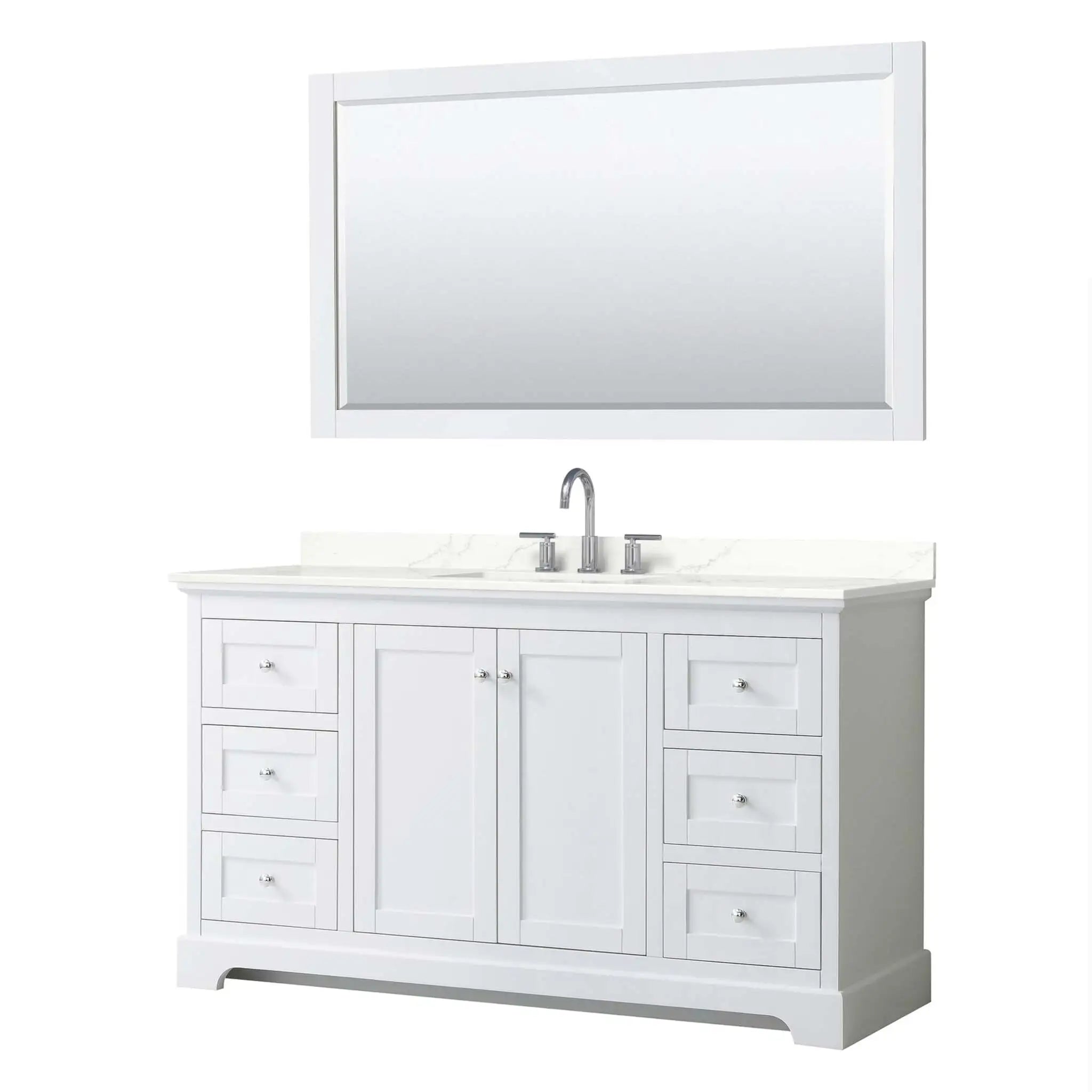 60" Avery Single Bathroom Vanity in White with Polished Chrome Trim & 58" Mirror by Wyndham