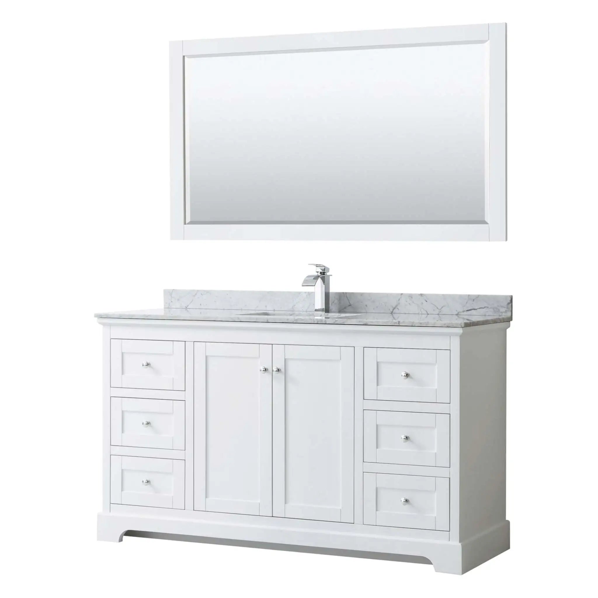 60" Avery Single Bathroom Vanity in White with Polished Chrome Trim & 58" Mirror by Wyndham