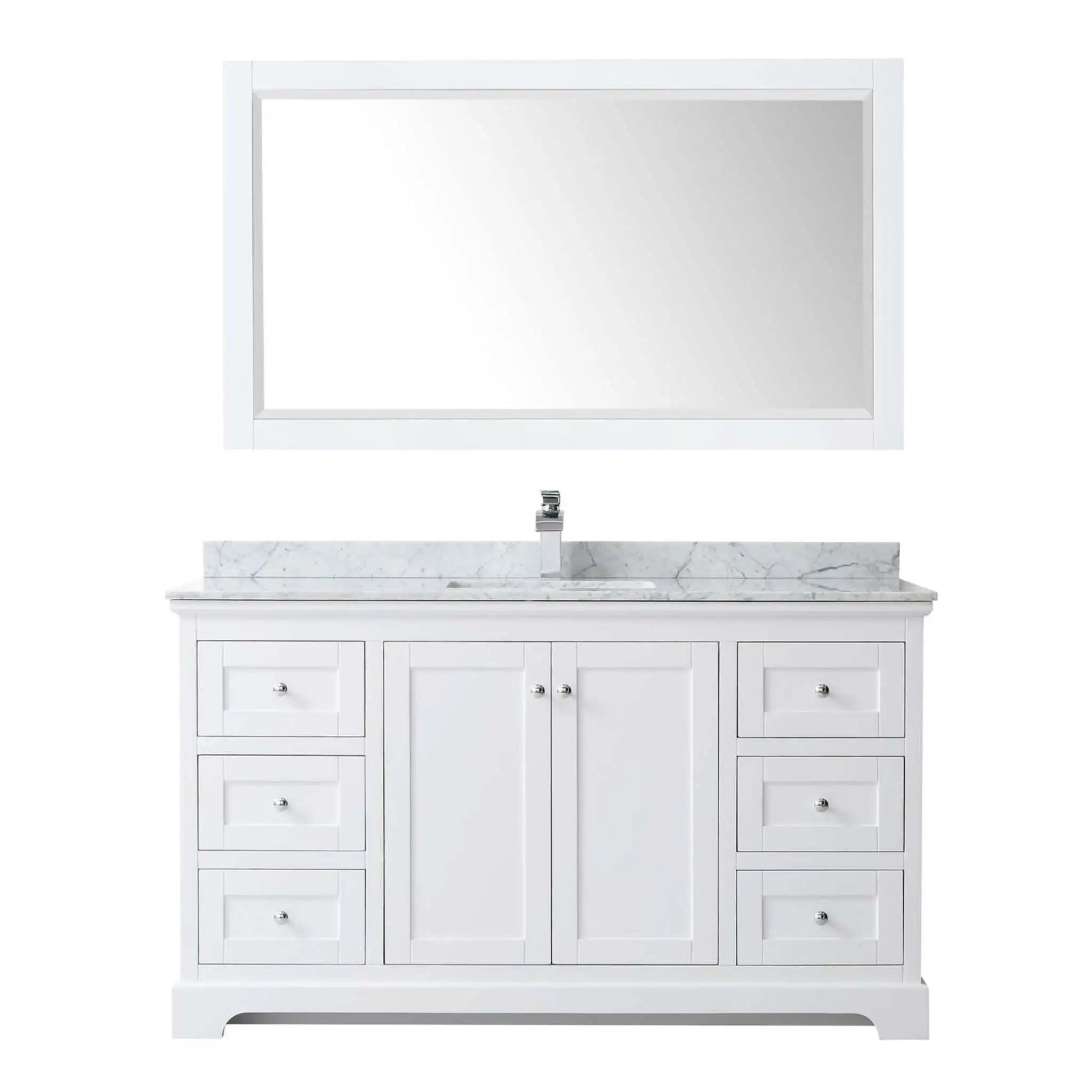 60" Avery Single Bathroom Vanity in White with Polished Chrome Trim & 58" Mirror by Wyndham