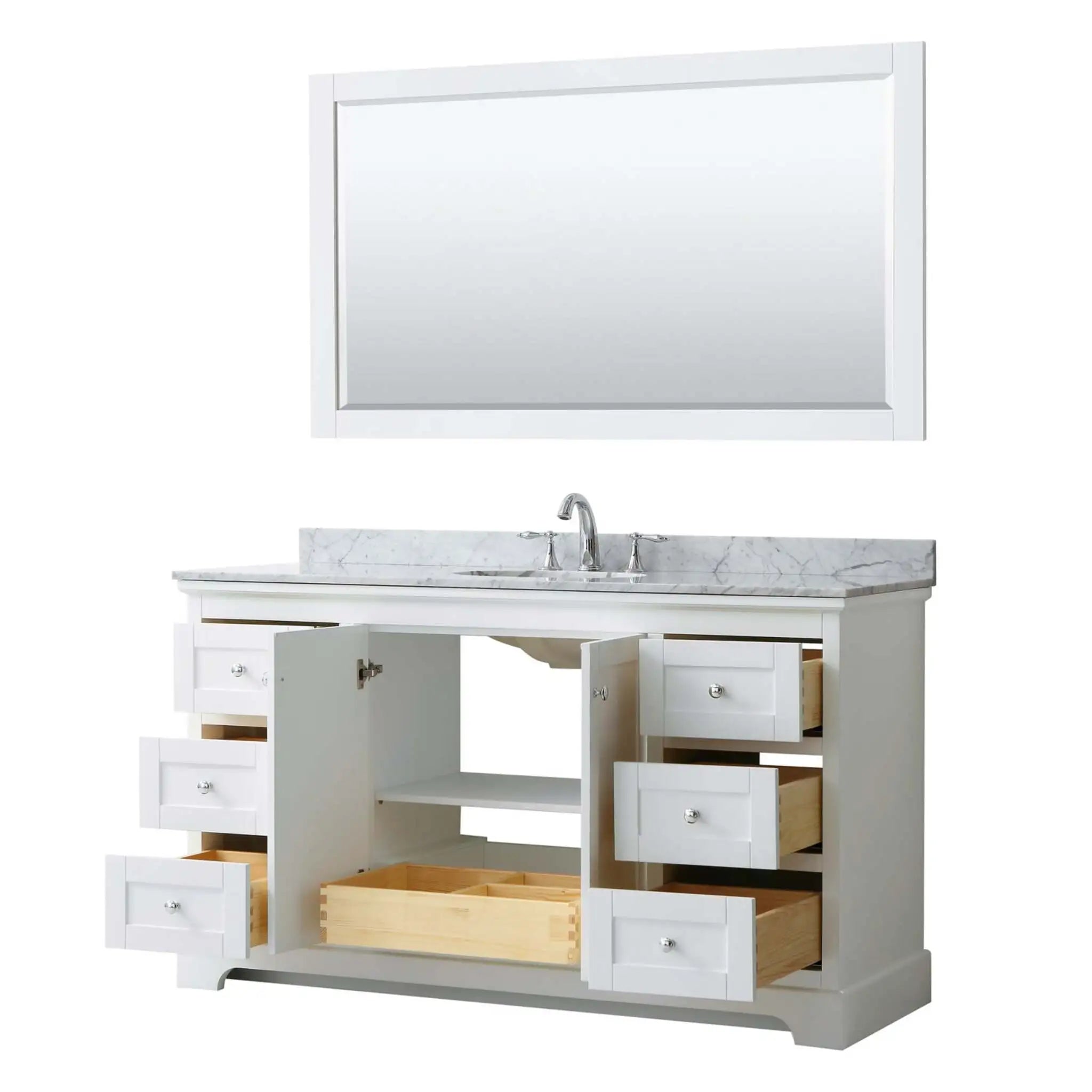 60" Avery Single Bathroom Vanity in White with Polished Chrome Trim & 58" Mirror by Wyndham