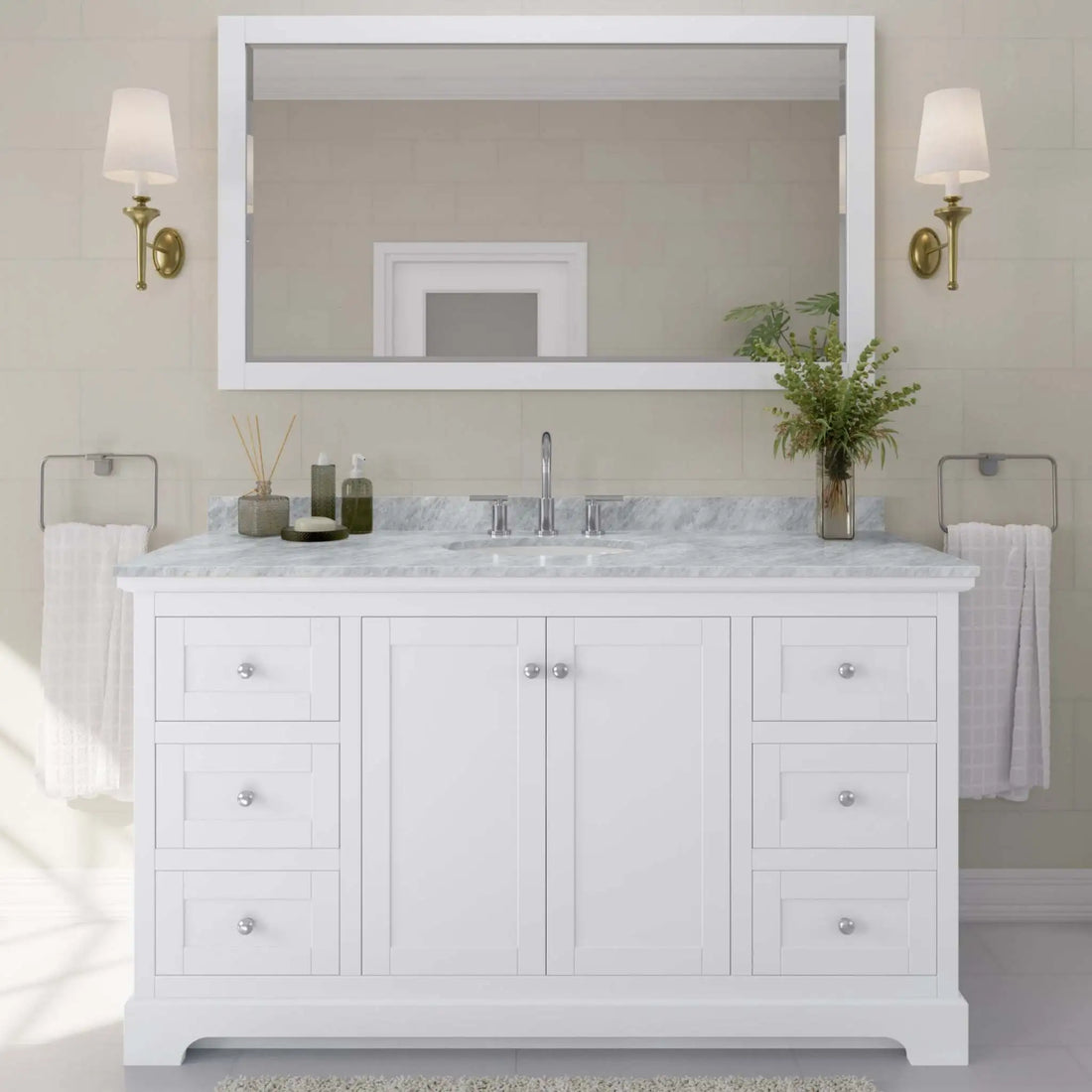 60" Avery Single Bathroom Vanity in White with Polished Chrome Trim & 58" Mirror by Wyndham