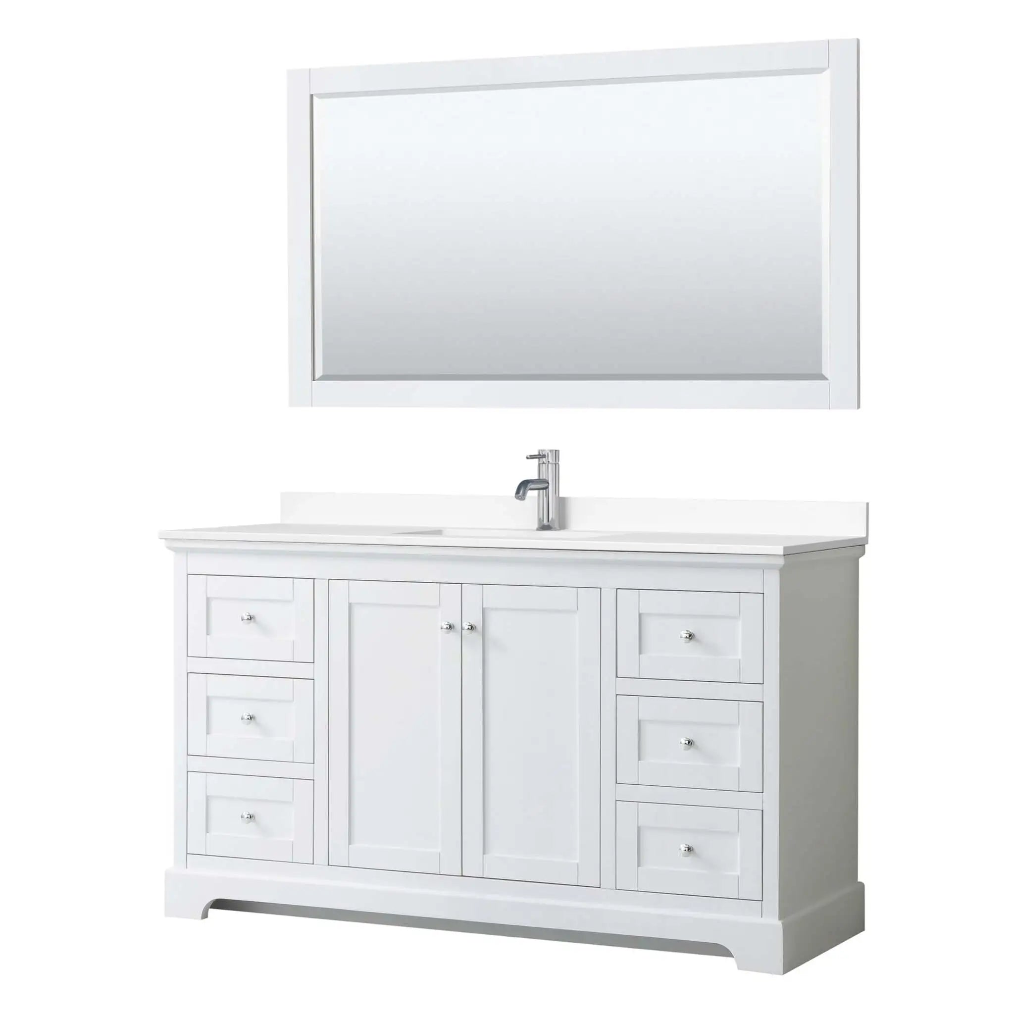 60" Avery Single Bathroom Vanity in White with Polished Chrome Trim & 58" Mirror by Wyndham
