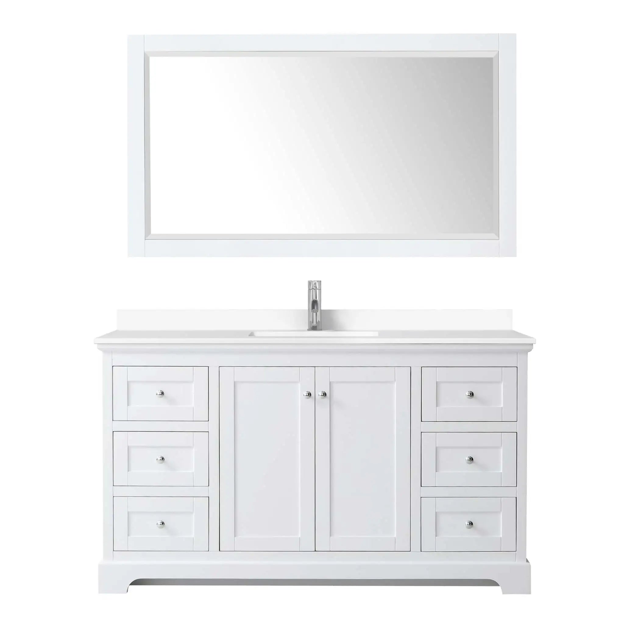 60" Avery Single Bathroom Vanity in White with Polished Chrome Trim & 58" Mirror by Wyndham