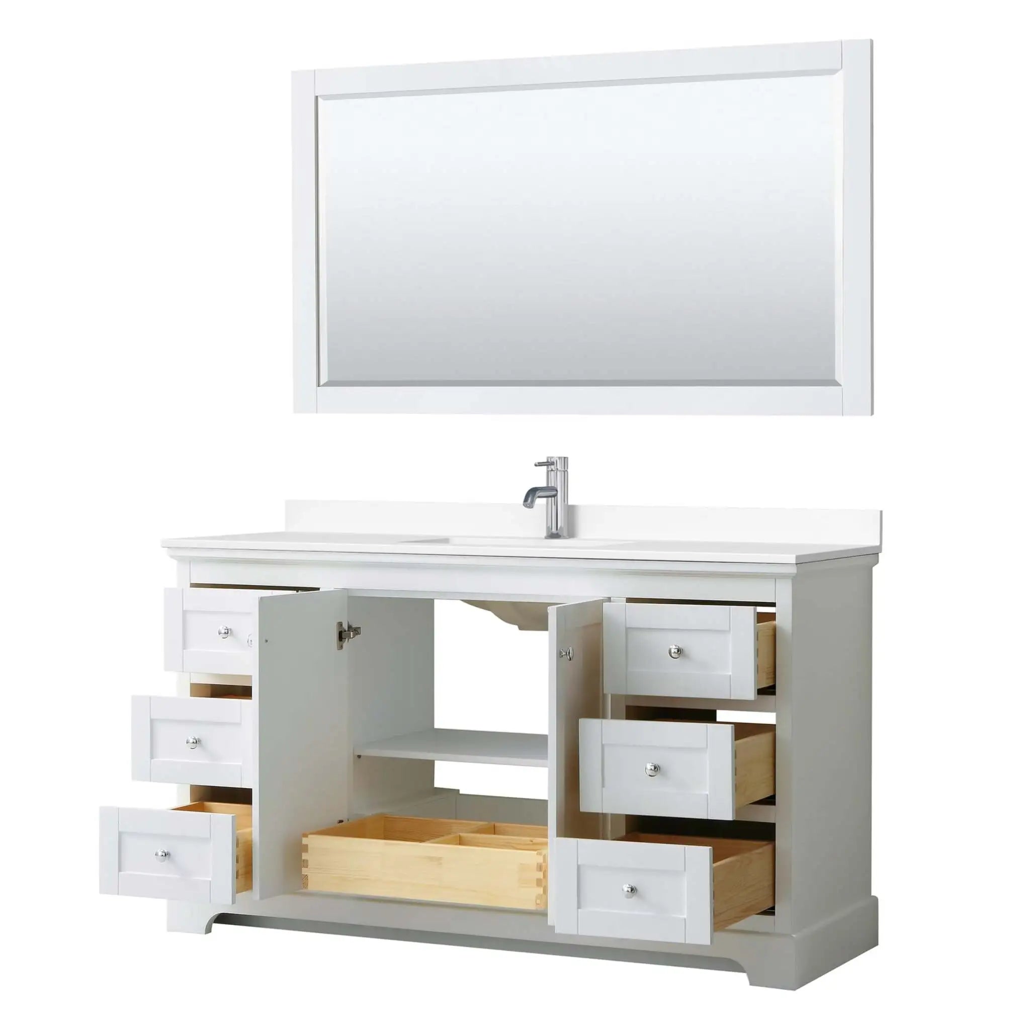60" Avery Single Bathroom Vanity in White with Polished Chrome Trim & 58" Mirror by Wyndham