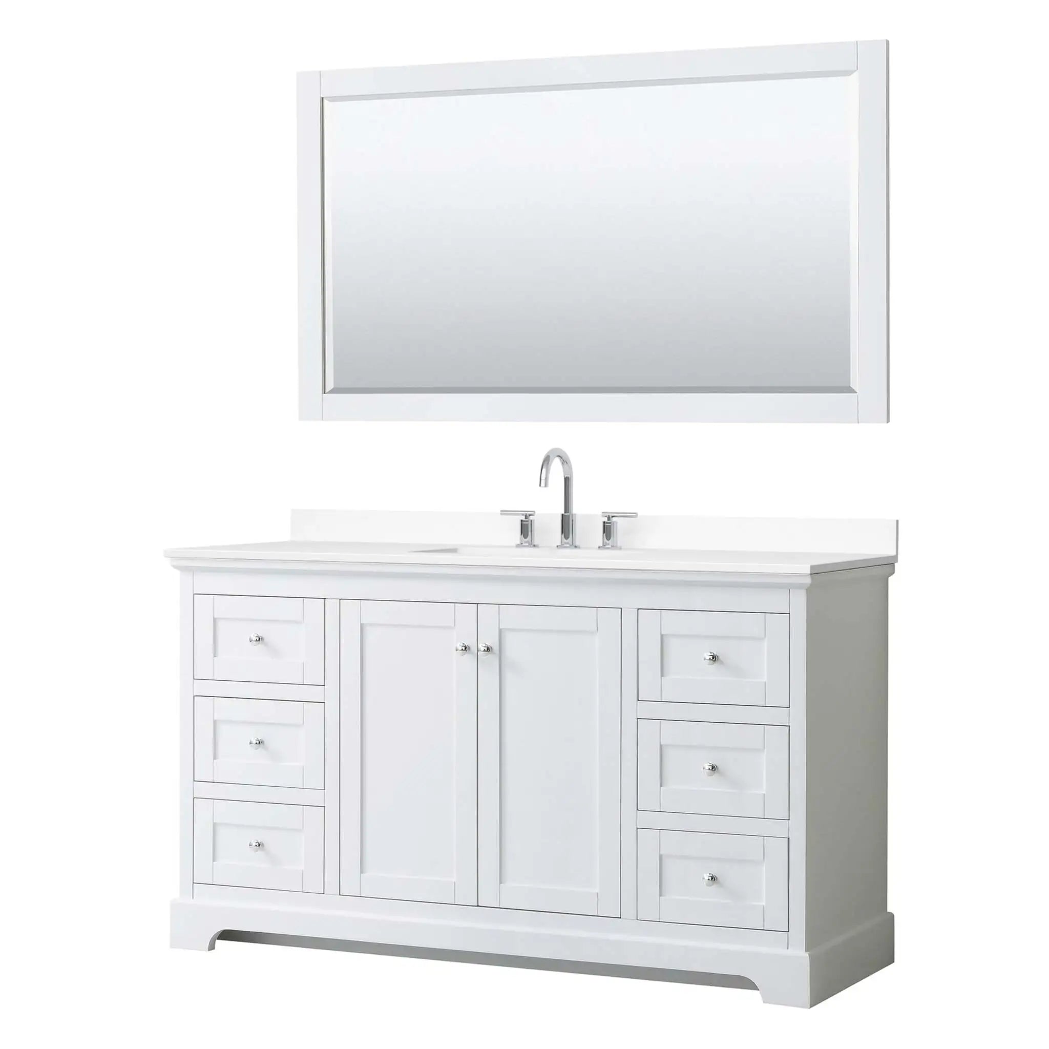 60" Avery Single Bathroom Vanity in White with Polished Chrome Trim & 58" Mirror by Wyndham