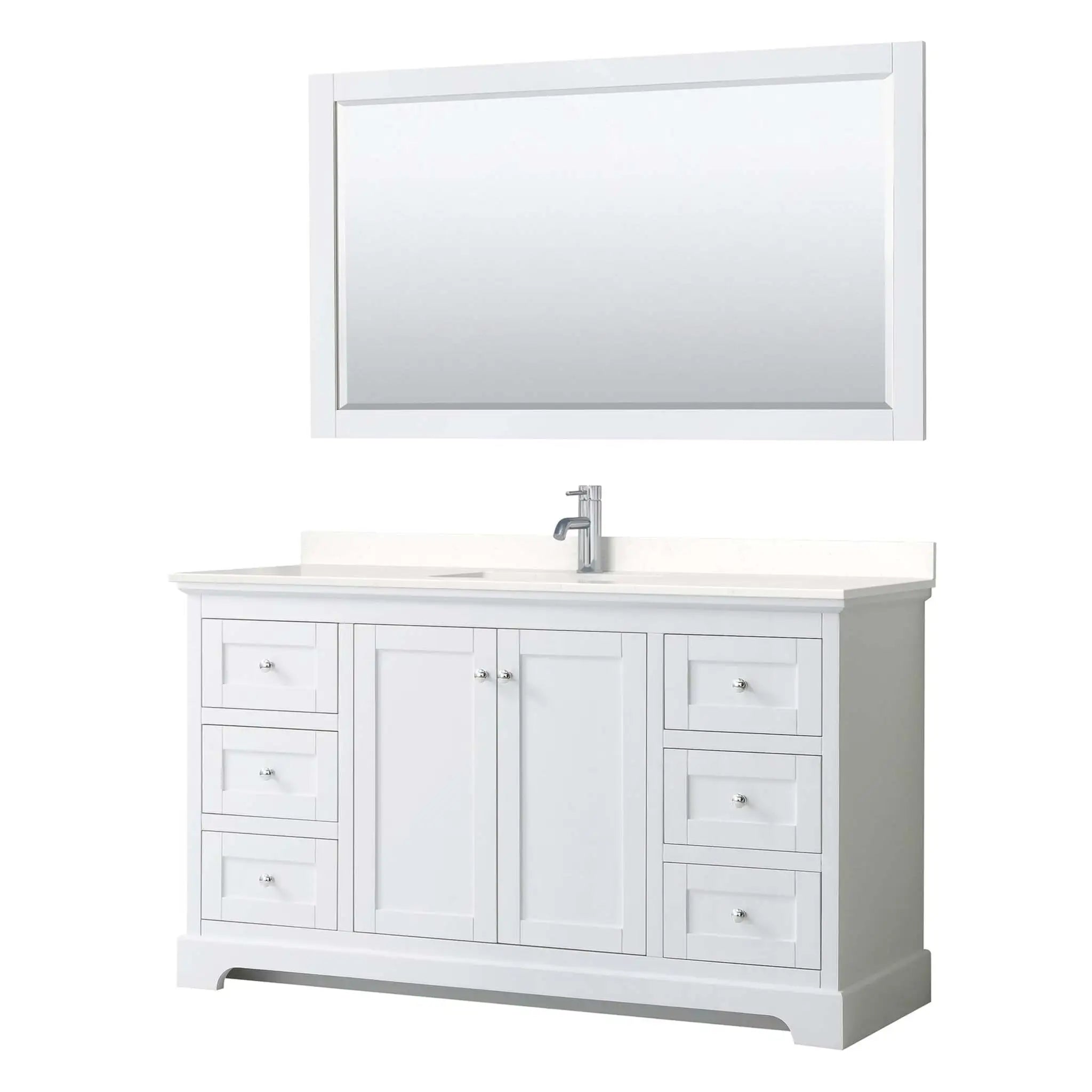 60" Avery Single Bathroom Vanity in White with Polished Chrome Trim & 58" Mirror by Wyndham