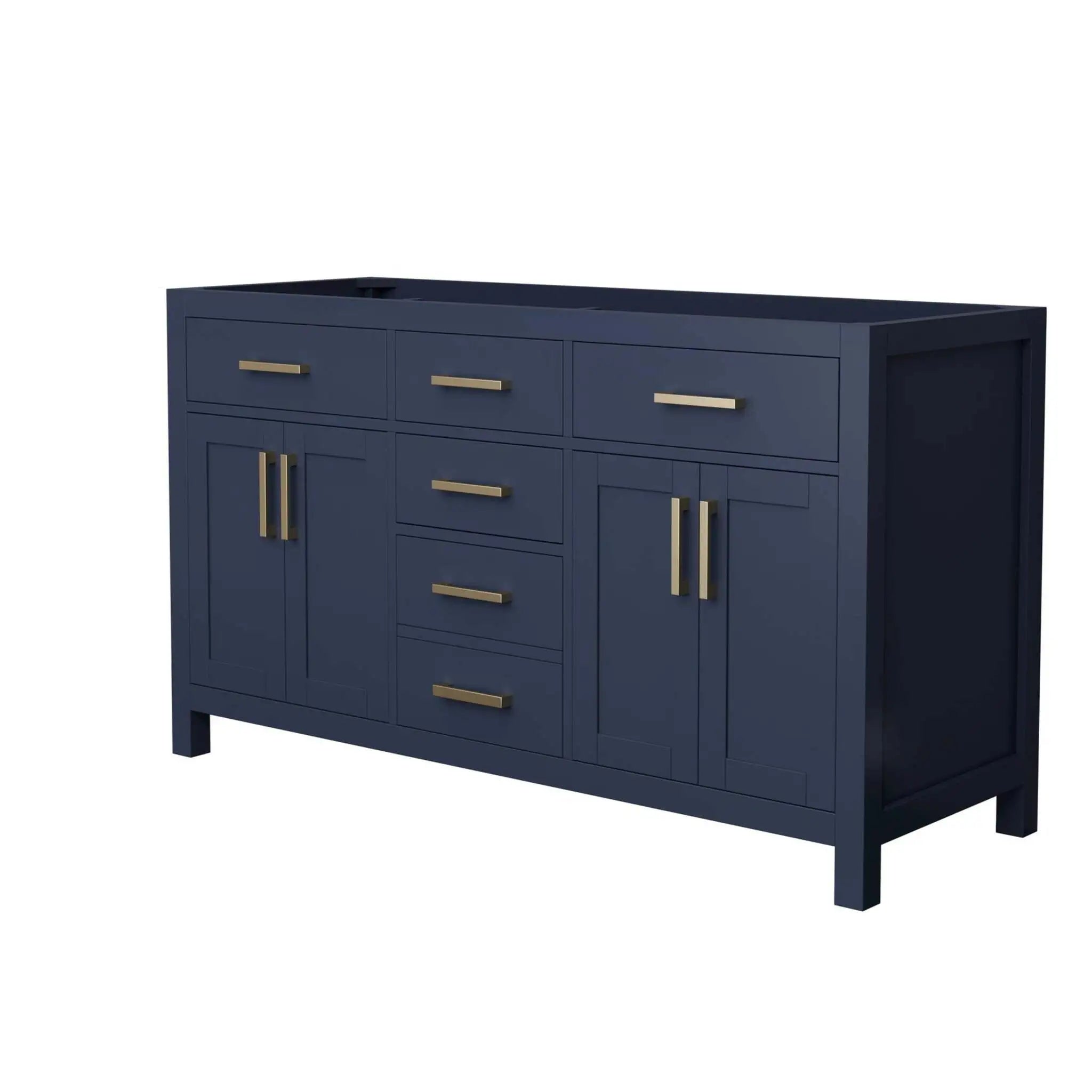 60" Beckett Double Bathroom Vanity in Dark Blue with Brushed Gold Trim by Wyndham