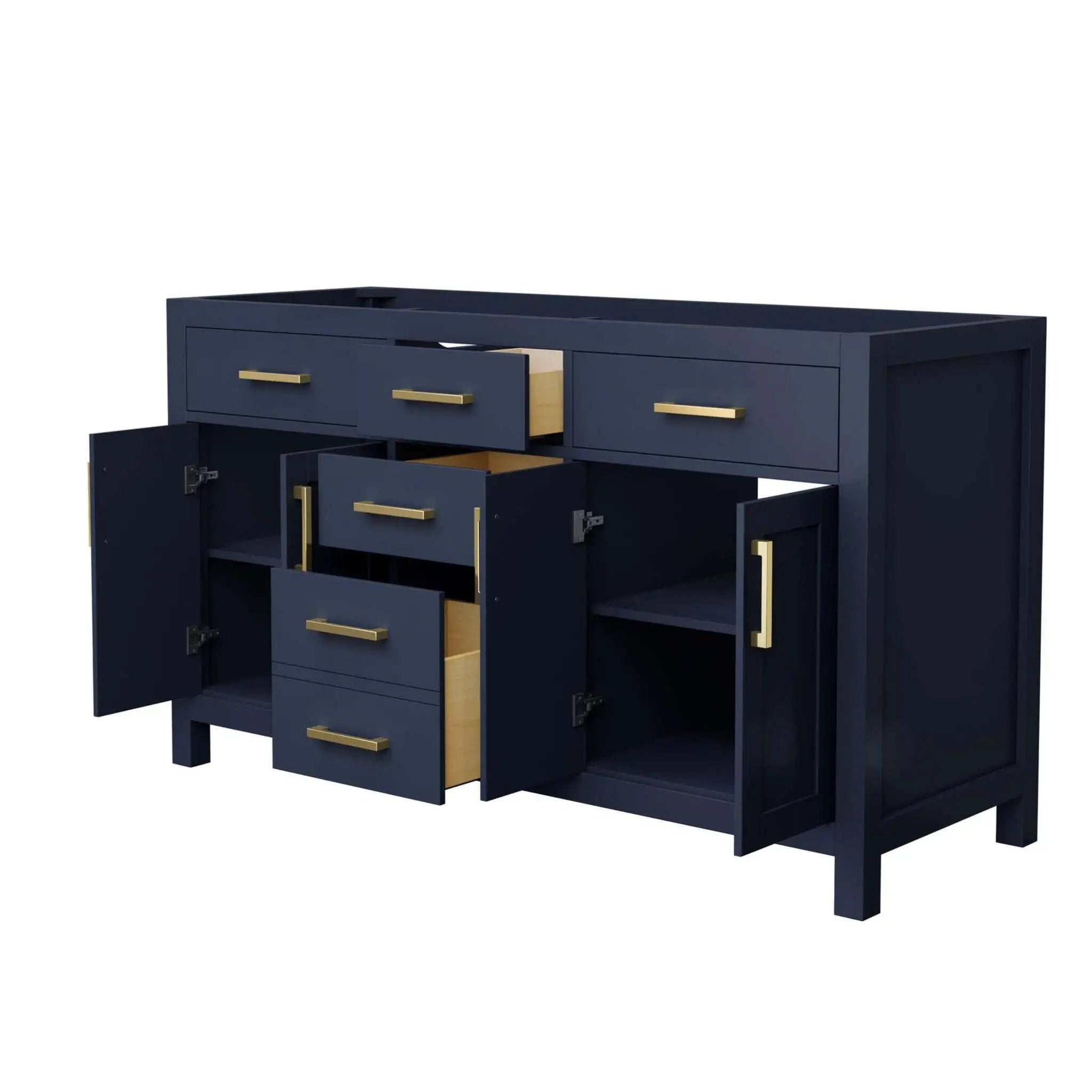 60" Beckett Double Bathroom Vanity in Dark Blue with Brushed Gold Trim by Wyndham