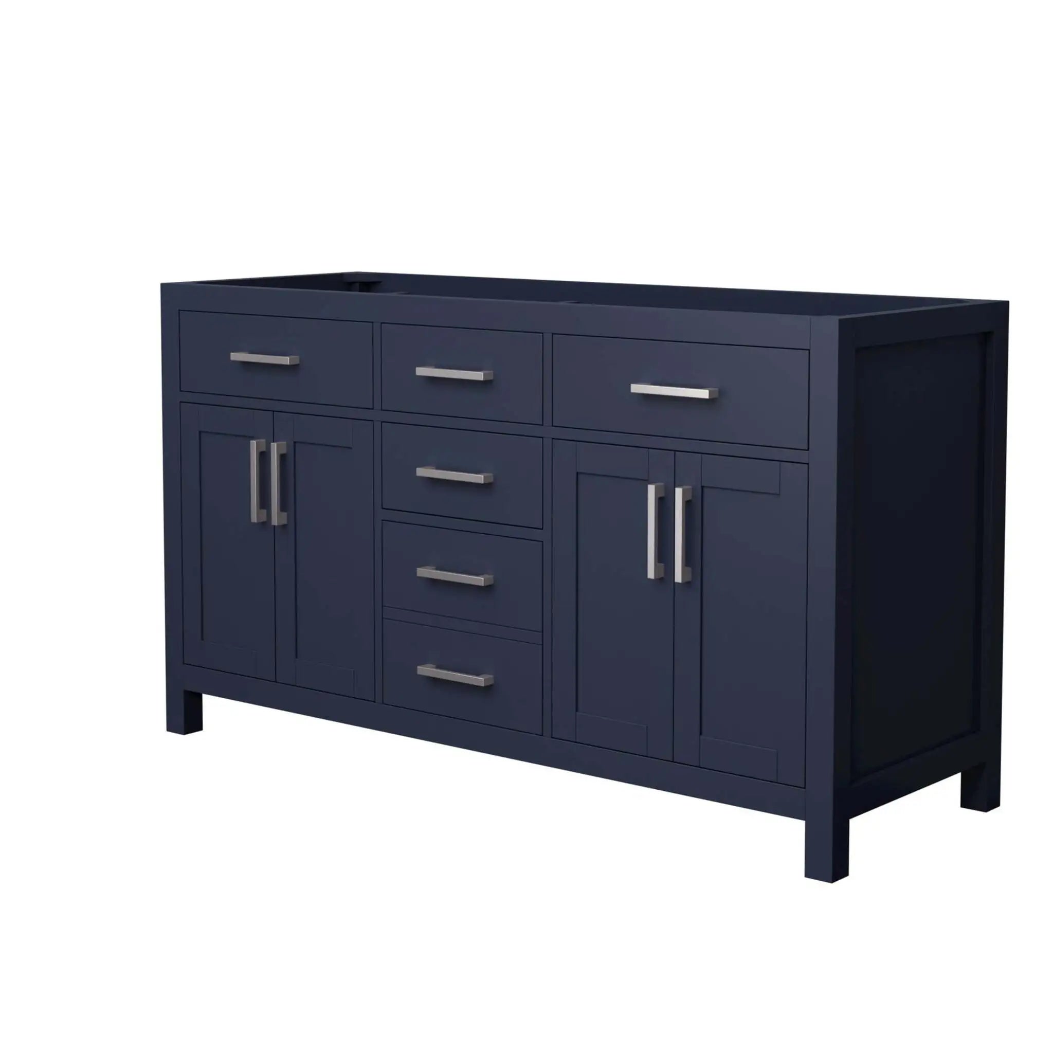 60" Beckett Double Bathroom Vanity in Dark Blue with Brushed Nickel Trim by Wyndham