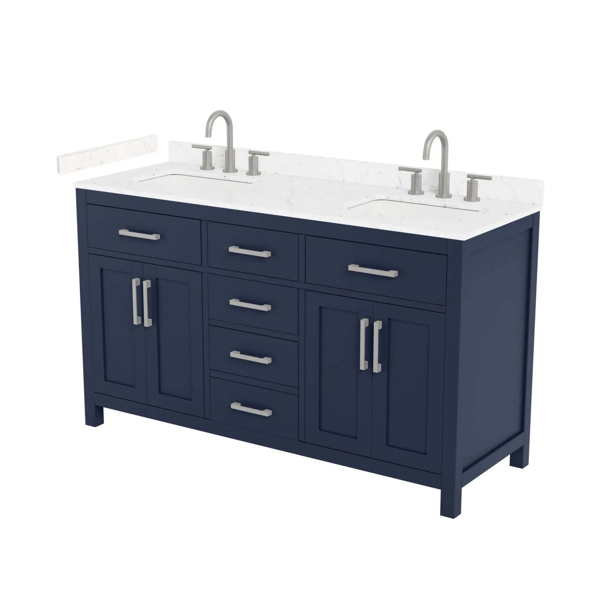 60" Beckett Double Bathroom Vanity in Dark Blue with Brushed Nickel Trim by Wyndham