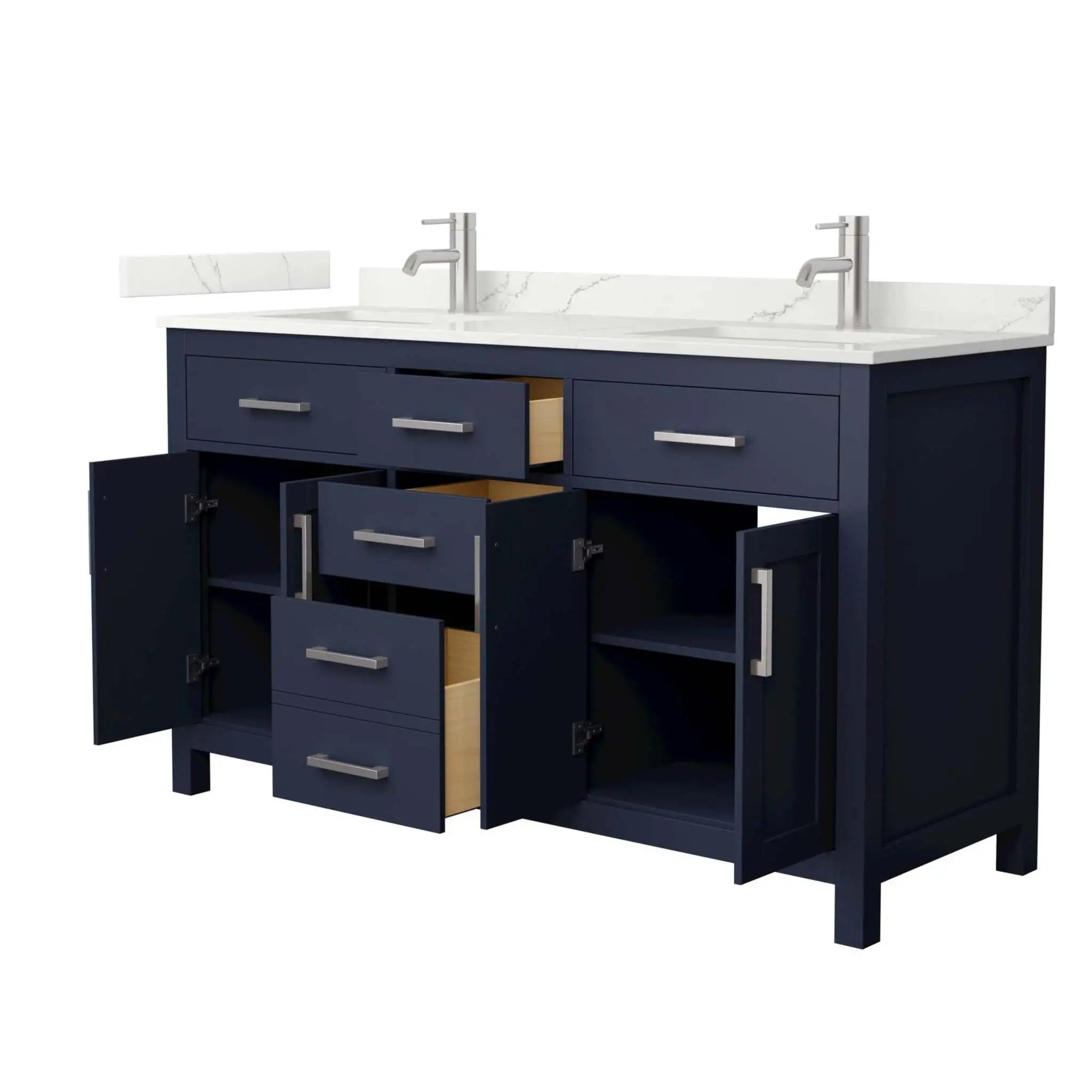 60" Beckett Double Bathroom Vanity in Dark Blue with Brushed Nickel Trim by Wyndham