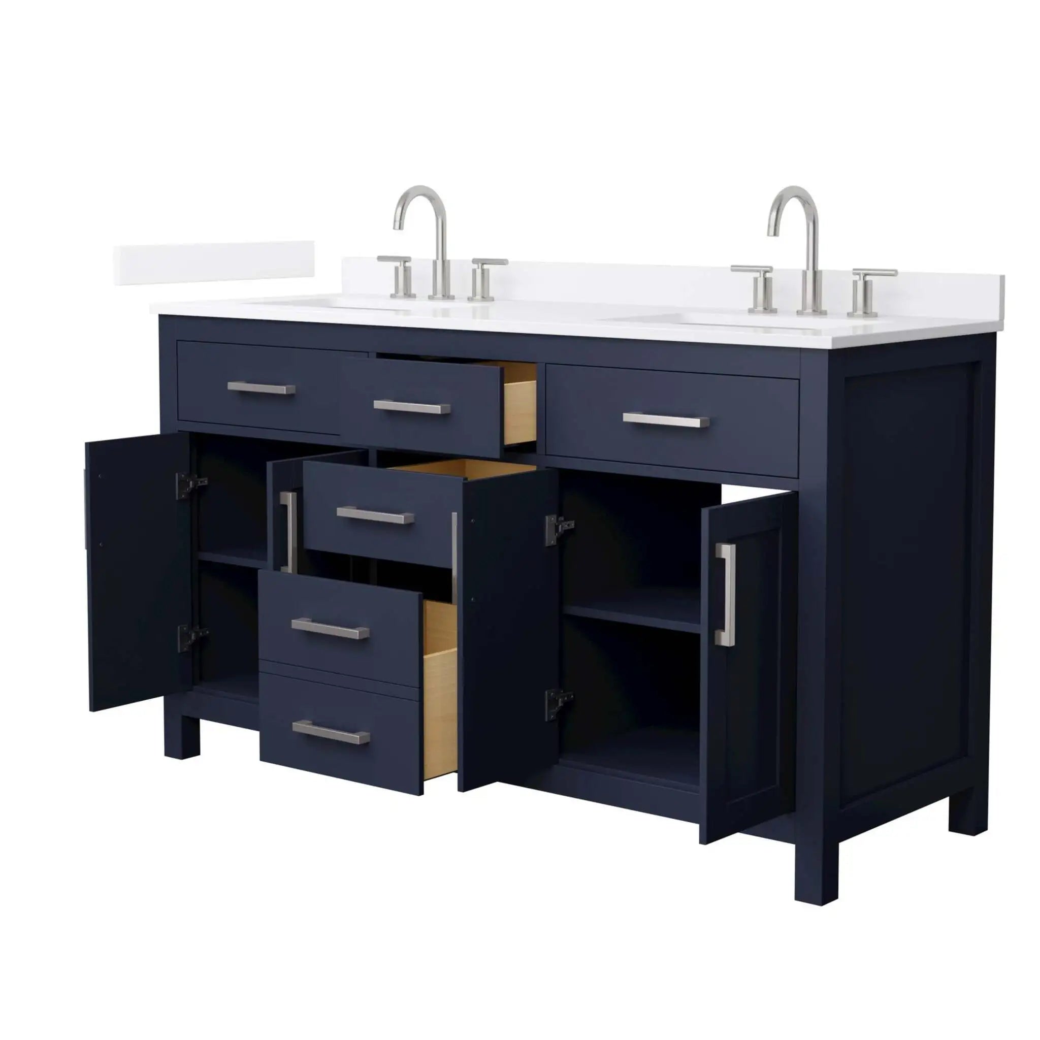 60" Beckett Double Bathroom Vanity in Dark Blue with Brushed Nickel Trim by Wyndham