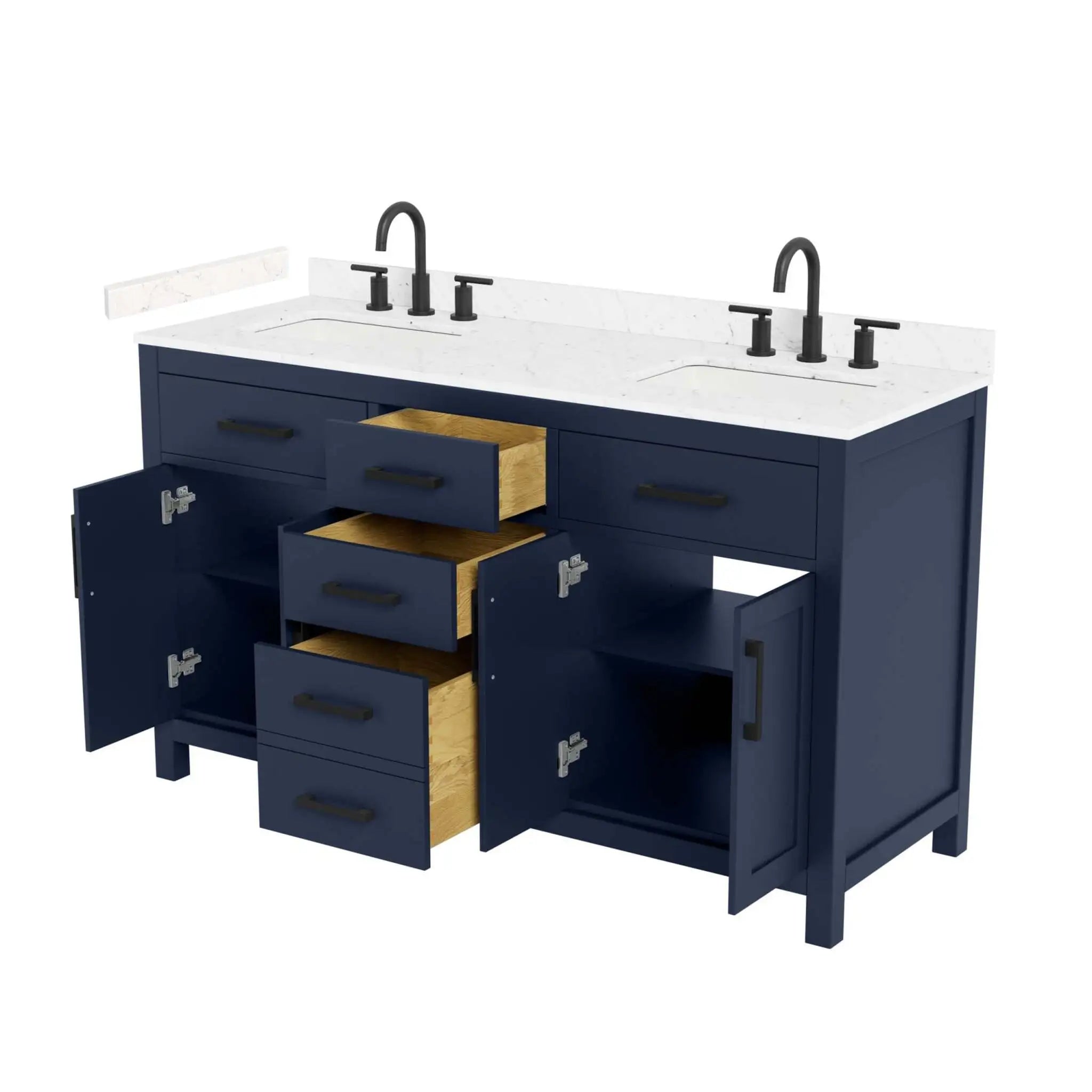 60" Beckett Double Bathroom Vanity in Dark Blue with Matte Black Trim by Wyndham